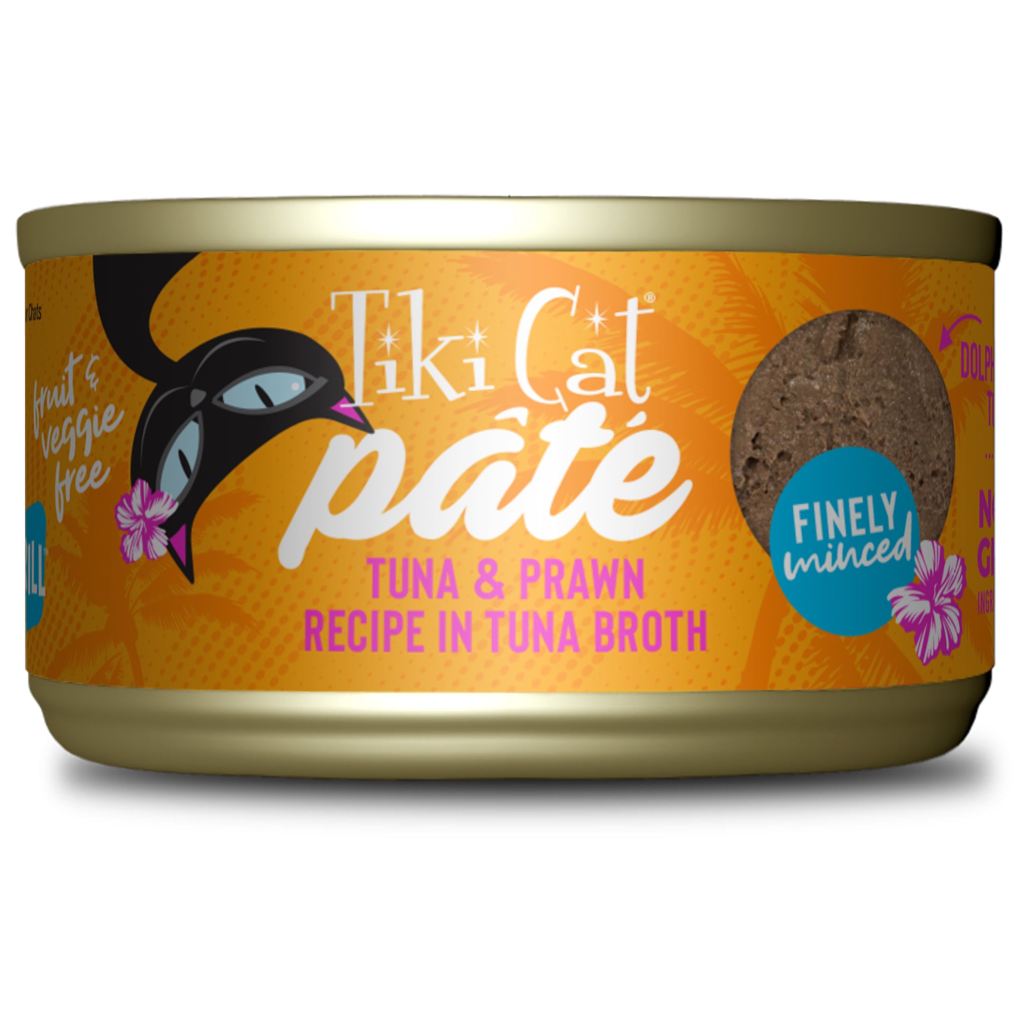 Tiki Cat Grill Pâté Tuna & Prawn Recipe in Tuna Broth Wet Cat Food - Front of Can - Tiki Cat - PetMax Canada