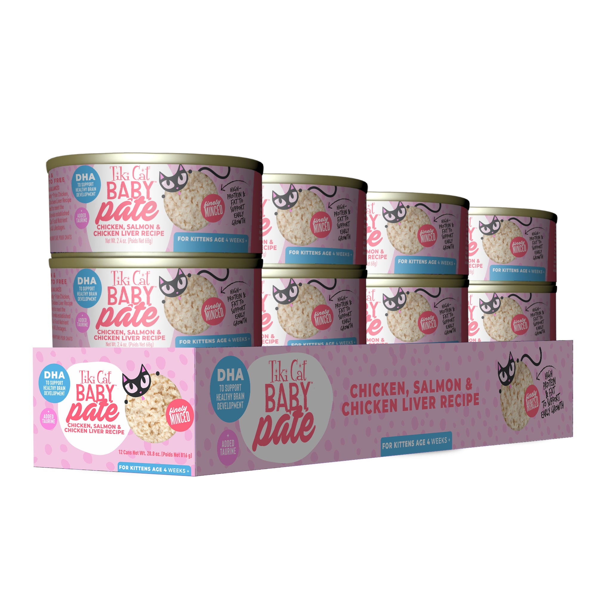 Tiki Cat Baby Pâté Chicken, Salmon & Chicken Liver Recipe Wet Kitten Food - Case of 12 - Tiki Cat - PetMax Canada