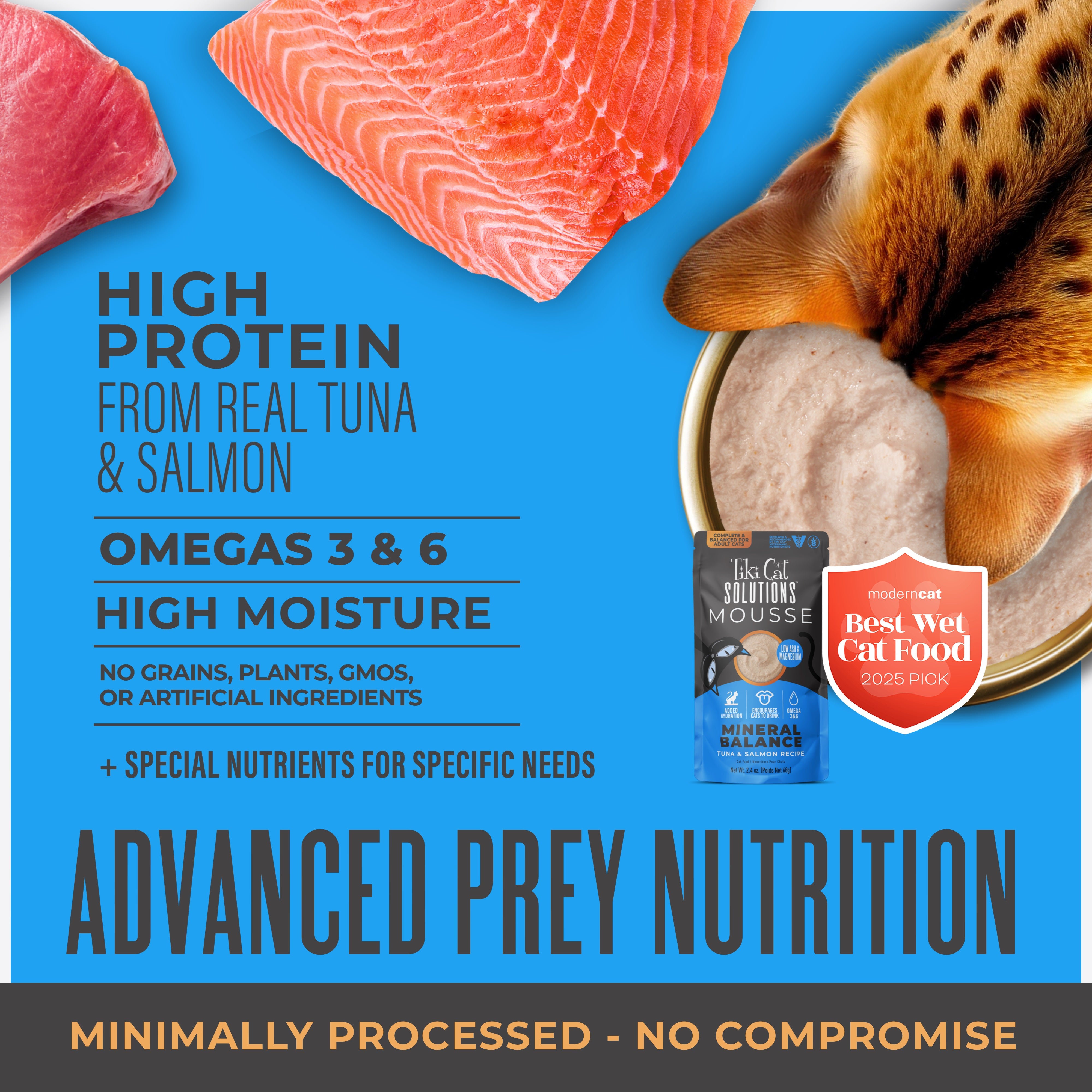 Tiki Cat Solutions Mousse Mineral Balance Tuna & Salmon Recipe Wet Cat Food - Product Highlights 2 - Tiki Cat - PetMax Canada
