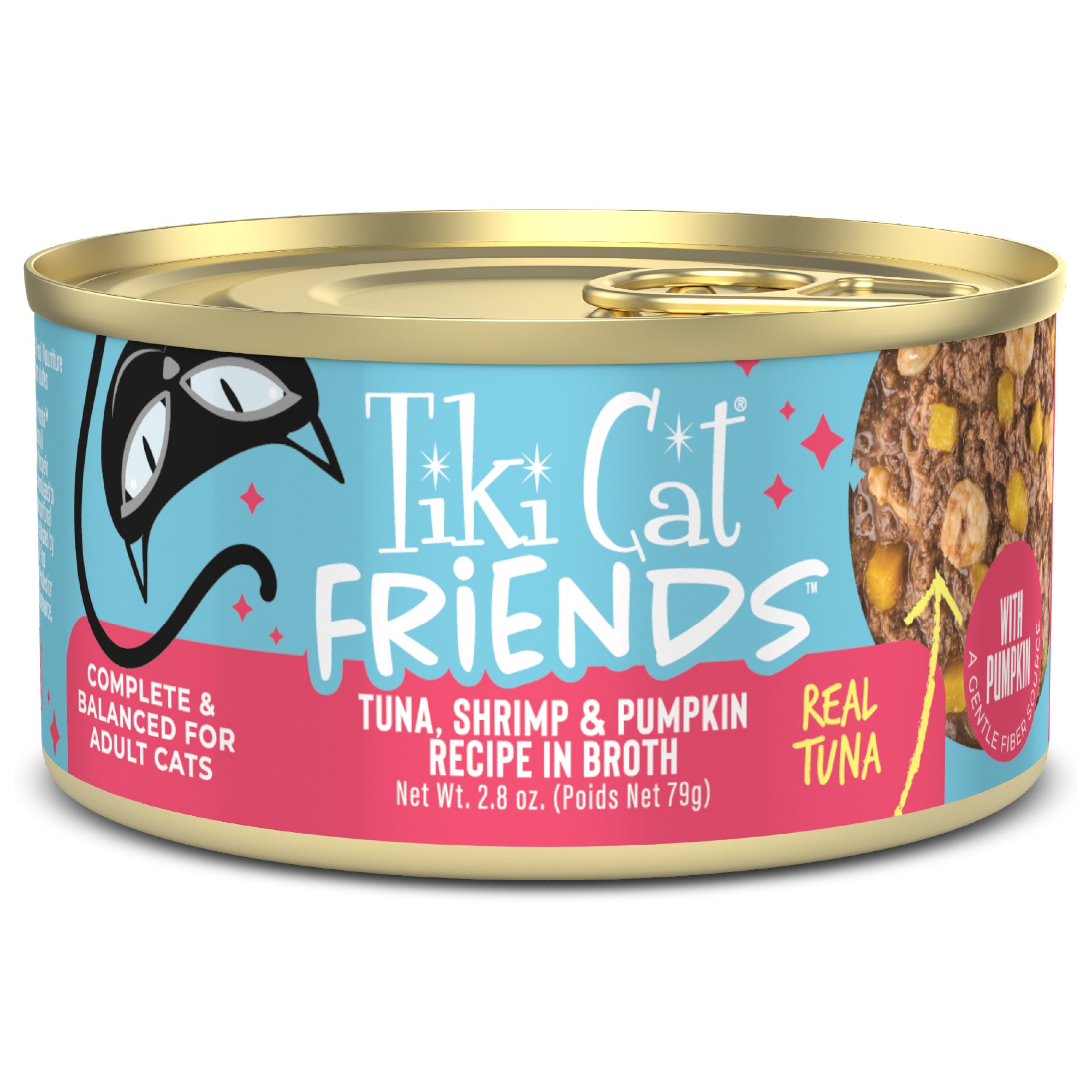 Tiki Cat Aloha Friends Tuna, Shrimp & Pumpkin Recipe in Broth Wet Cat Food - Front of Can - Tiki Cat - PetMax Canada