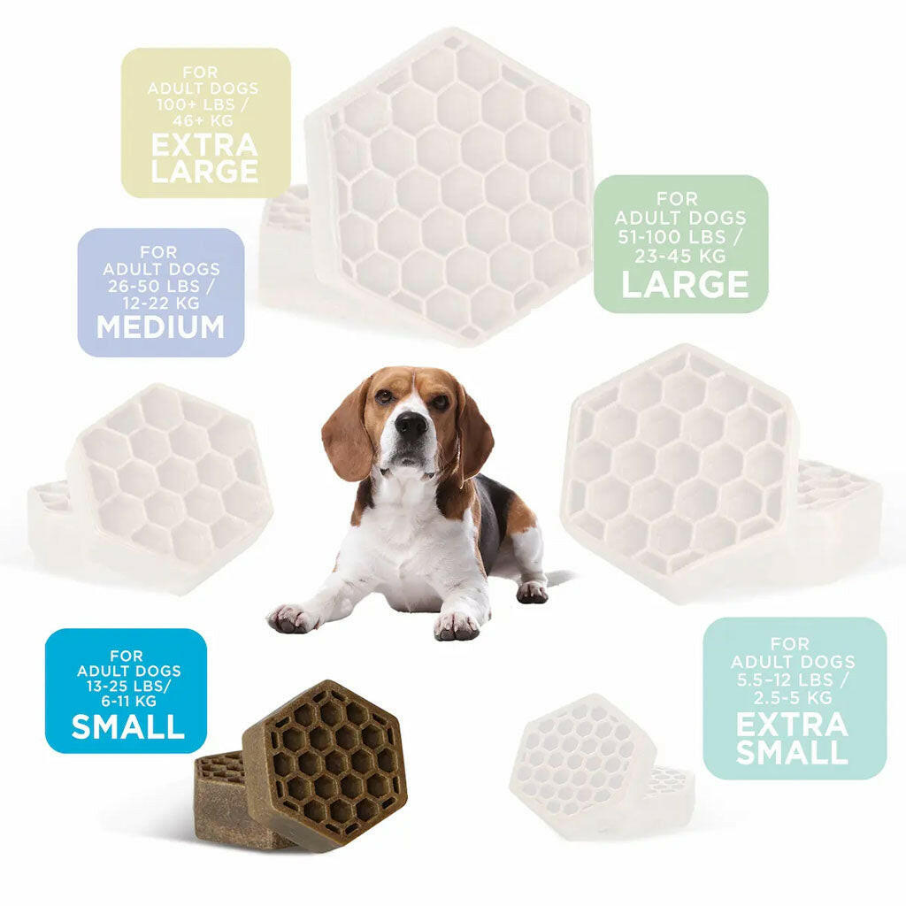 Yummy Combs Vet Approved Dental Fish & Egg Dog Treats - treat size guide by dog weight - PetMax Canada