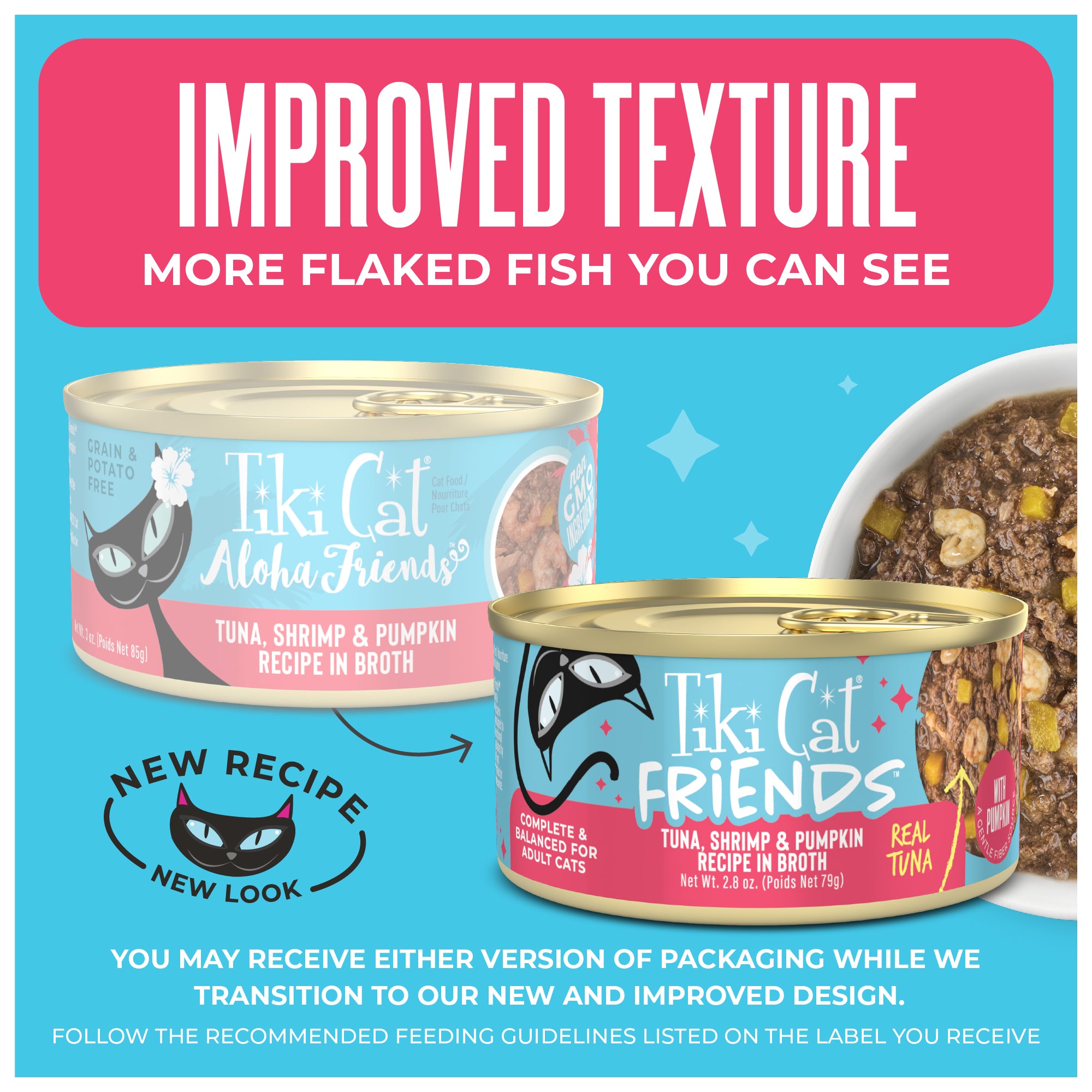 Tiki Cat Aloha Friends Tuna, Shrimp & Pumpkin Recipe in Broth Wet Cat Food - Feeding Transition Guide - Tiki Cat - PetMax Canada