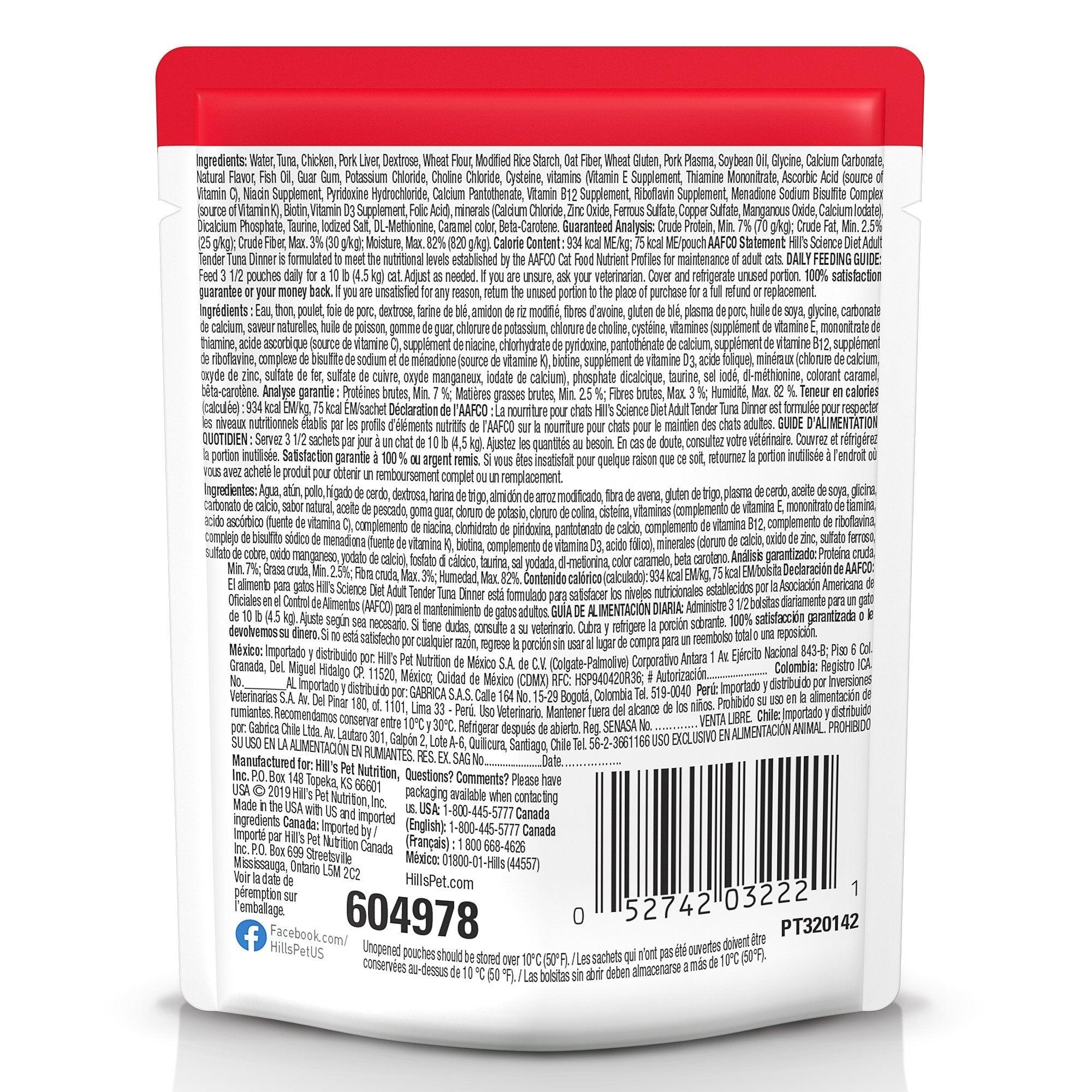 Hill's Science Diet Adult Wet Cat Food, Tuna, 79g pouch - 79g - Canned Cat Food - Hill's Science Diet - PetMax Canada