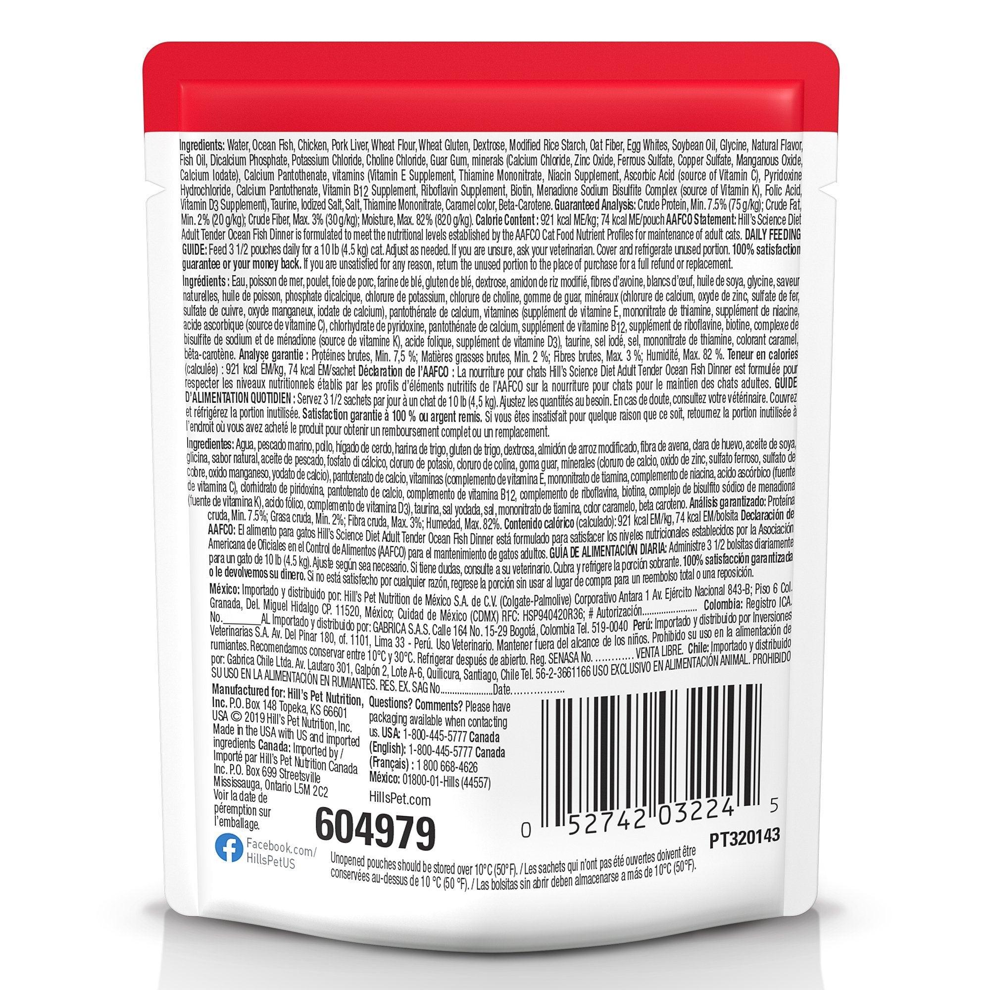 Hill's Science Diet Adult Wet Cat Food, Ocean Fish, 79g pouch - 79g - Canned Cat Food - Hill's Science Diet - PetMax Canada