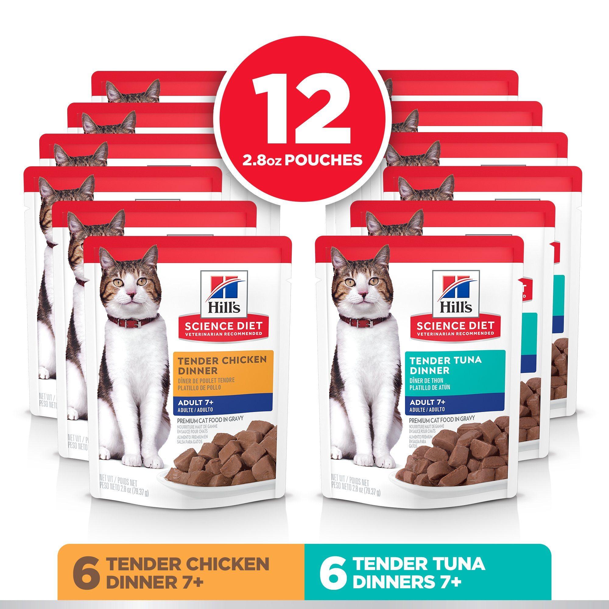 Hill's Science Diet Senior 7+ Wet Cat Food Pouch Variety Pack, Chicken and Tuna 79g pouch - 12 pouches - Canned Cat Food - Hill's Science Diet - PetMax Canada