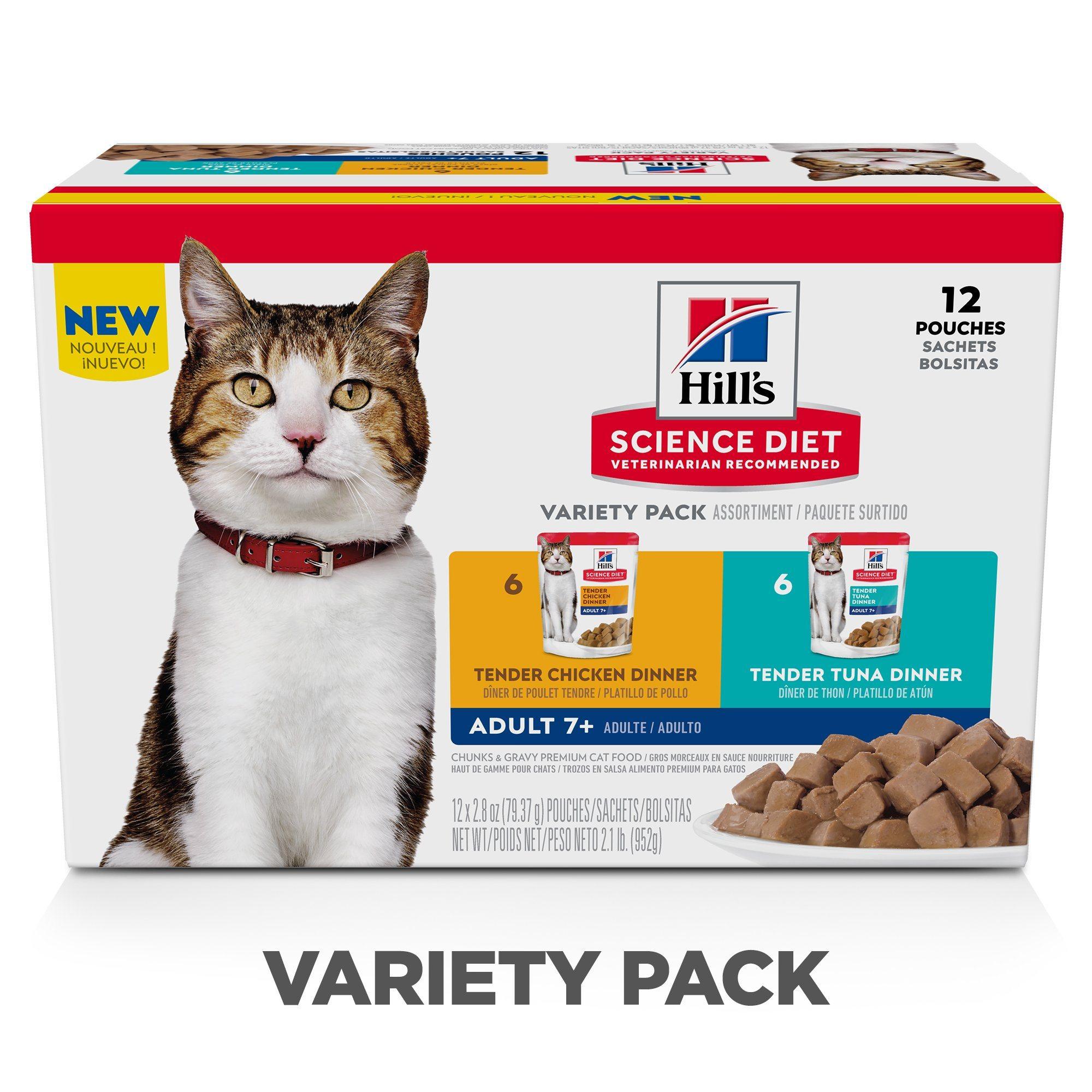 Hill's Science Diet Senior 7+ Wet Cat Food Pouch Variety Pack, Chicken and Tuna 79g pouch - 12 pouches - Canned Cat Food - Hill's Science Diet - PetMax Canada