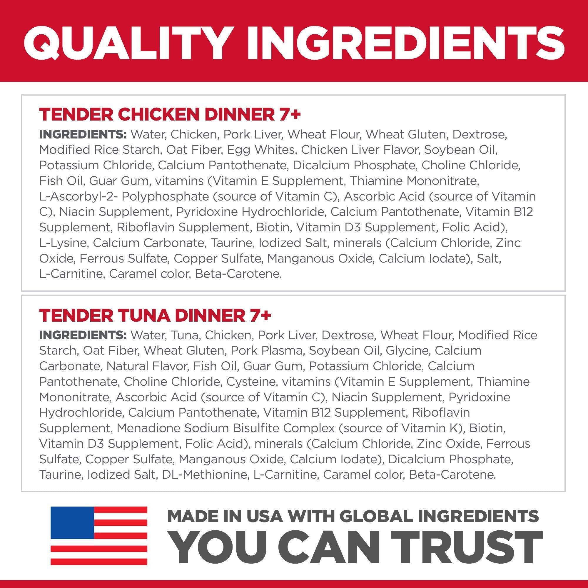 Hill's Science Diet Senior 7+ Wet Cat Food Pouch Variety Pack, Chicken and Tuna 79g pouch - 12 pouches - Canned Cat Food - Hill's Science Diet - PetMax Canada