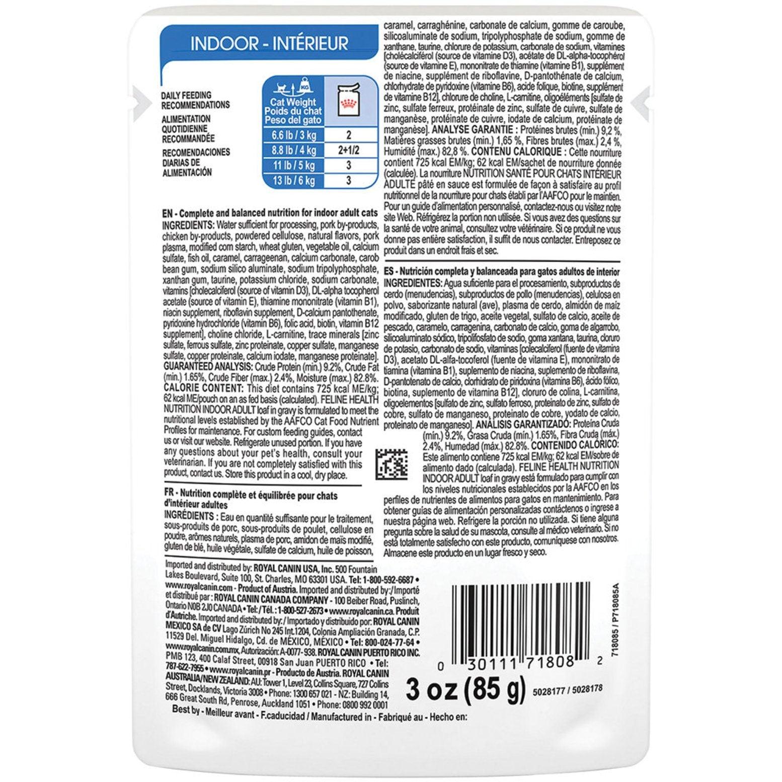 Royal Canin Wet Cat Food Pouch Indoor Loaf In Gravy - 85g - Canned Cat Food - Royal Canin - PetMax Canada