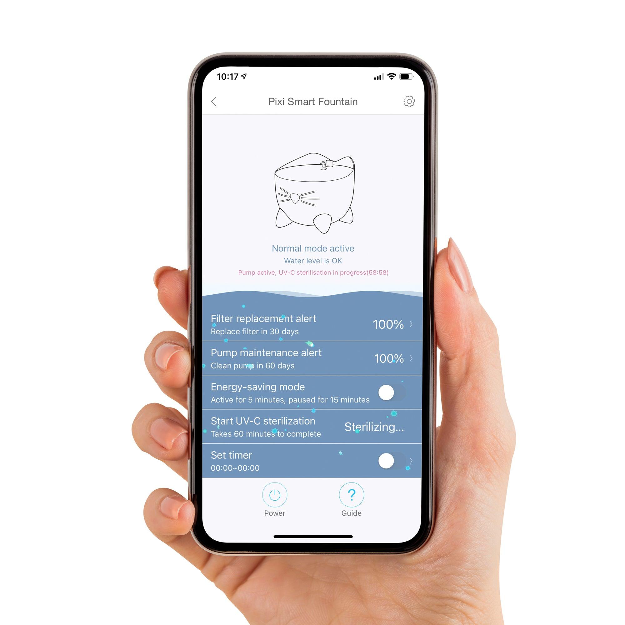 Catit Pixi Smart Water Fountain With Stainless Steel Top - Smart Feeder With Stainless Steel Top - Cat Fountain - Catit - PetMax Canada