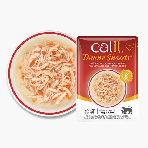 CatIt Divine Shreds Wet Pouches Chicken, Tuna & Carrot - 75g - Canned Cat Food - Catit - PetMax Canada