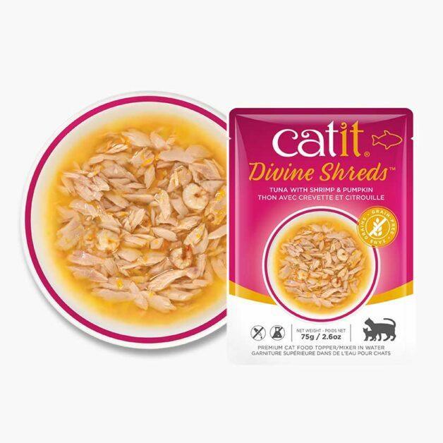 CatIt Divine Shreds Wet Pouches Tuna, Shrimp & Pumpkin - 75g - Canned Cat Food - Catit - PetMax Canada