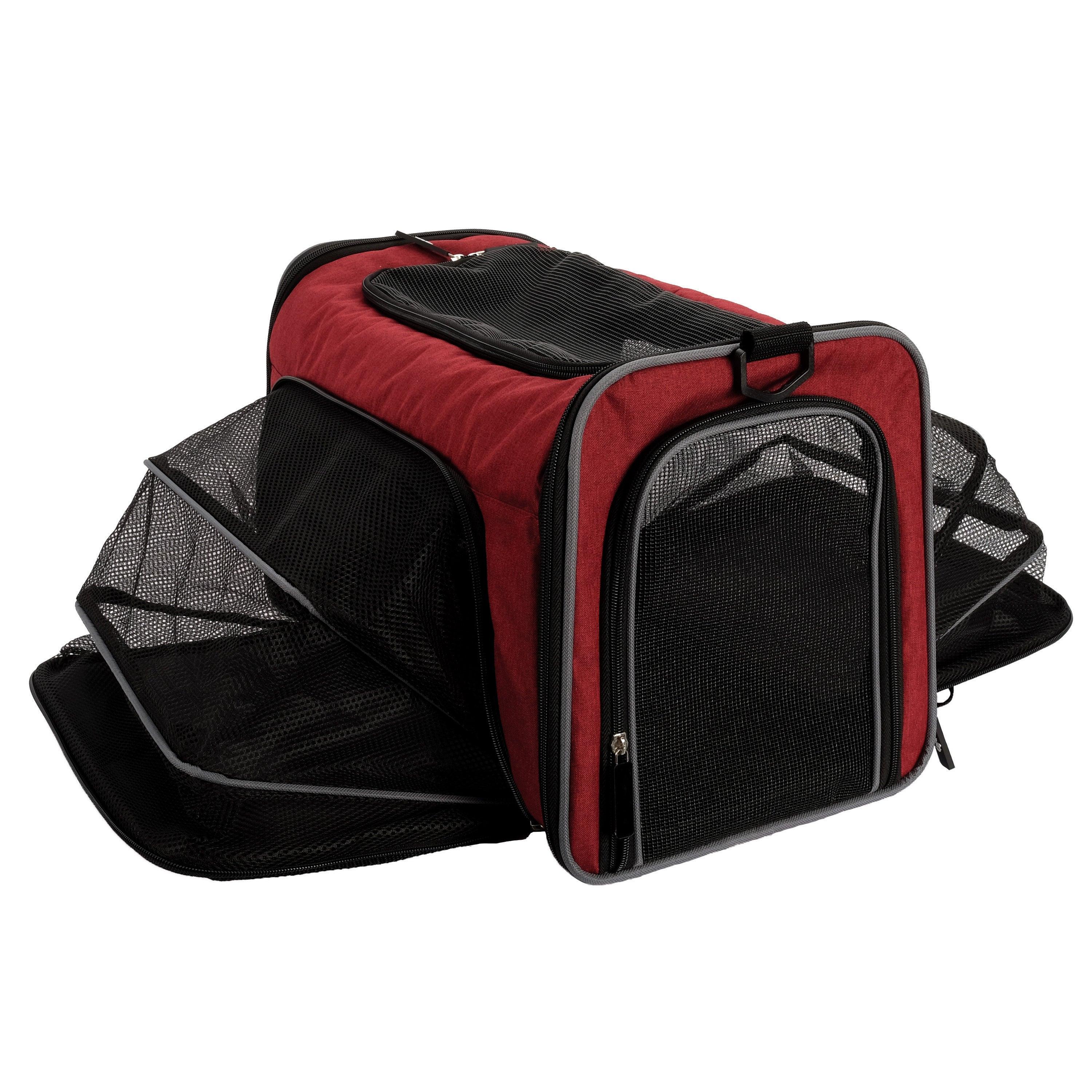 DogIt Explorer Soft Expandable Bag Burgundy & Grey - 17" x 10" x 12" - Soft-Sided Crates - Dogit - PetMax Canada