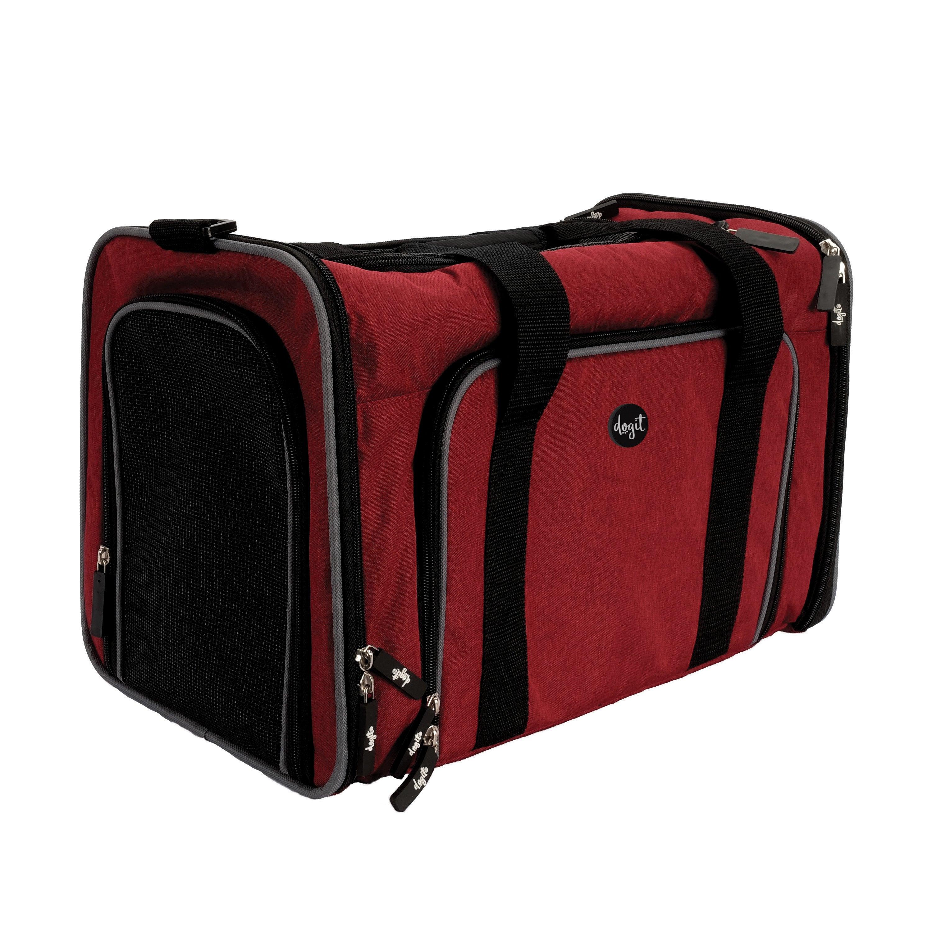 DogIt Explorer Soft Expandable Bag Burgundy & Grey - 17" x 10" x 12" - Soft-Sided Crates - Dogit - PetMax Canada