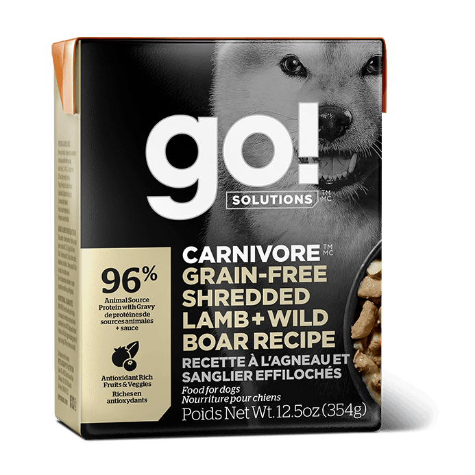 GO! CARNIVORE Grain Free Shredded Lamb + Wild Boar Recipe for dogs - 354g - Canned Dog Food - Go! - PetMax Canada