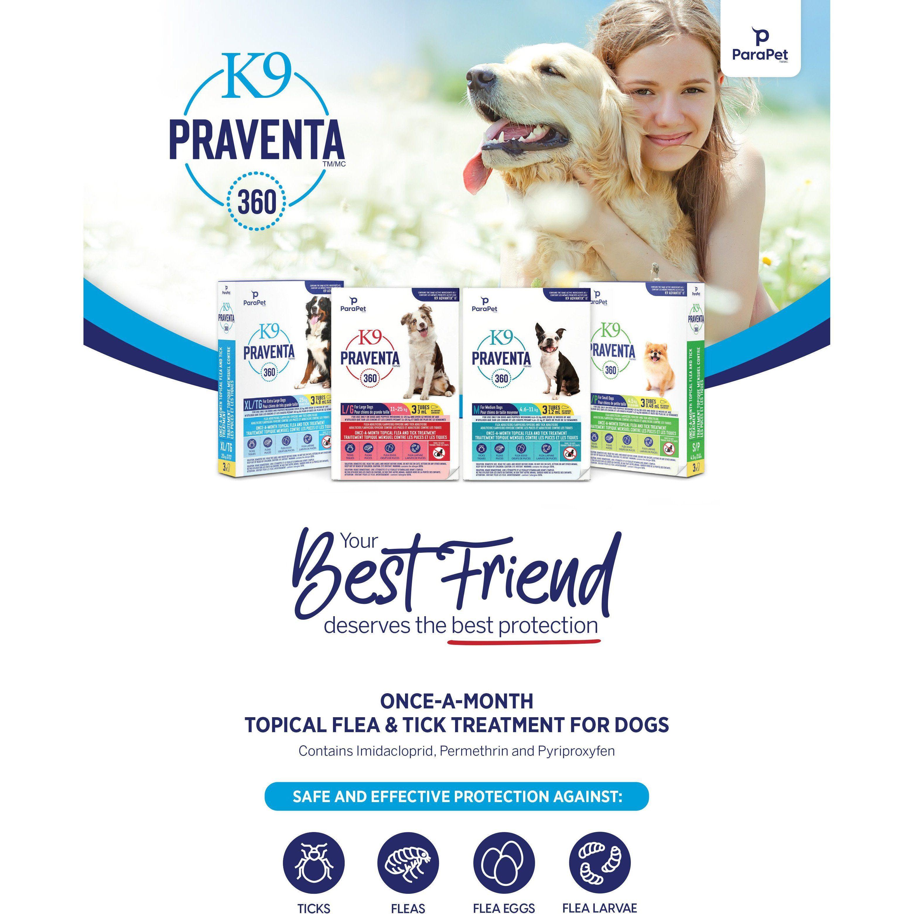 K9 Praventa 360 Large Dogs 11 - 25 Kg - 11 - 25 Kg / 3 Tubes - Flea & Tick Topical Applications - K9 Praventa - PetMax Canada