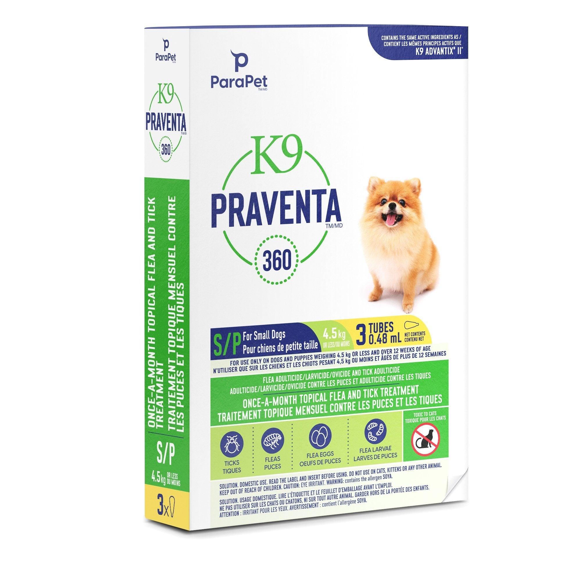 K9 Praventa 360 Small Dogs 4.5 Kg & Under - 4.5 Kg & Under / 3 Tubes - Flea & Tick Topical Applications - K9 Praventa - PetMax Canada