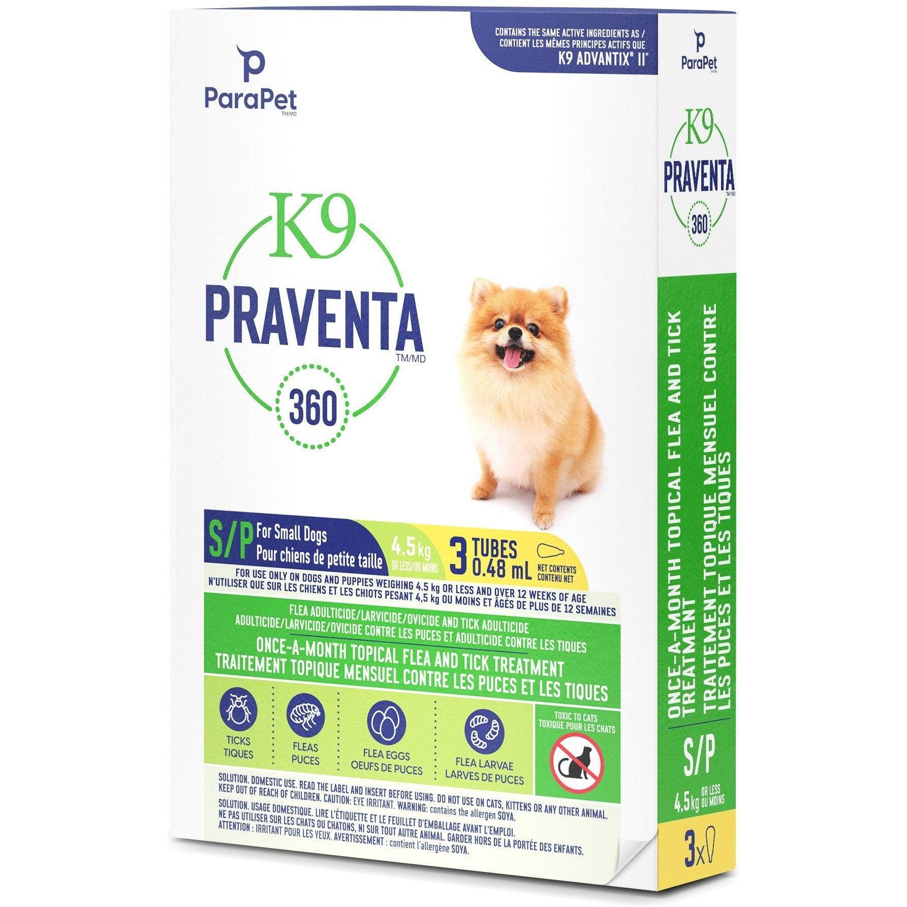 K9 Praventa 360 Small Dogs 4.5 Kg & Under - 4.5 Kg & Under / 3 Tubes - Flea & Tick Topical Applications - K9 Praventa - PetMax Canada