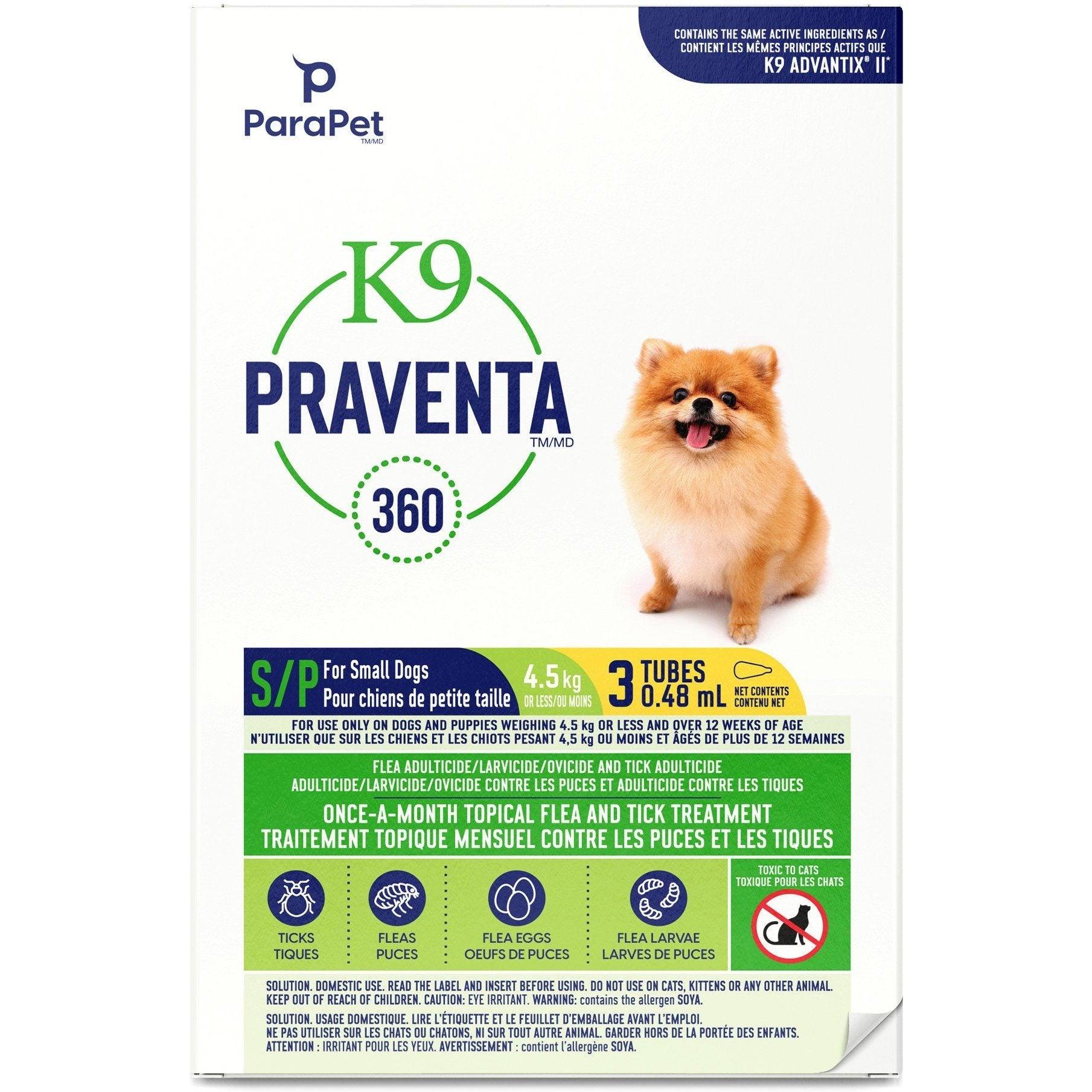 K9 Praventa 360 Small Dogs 4.5 Kg & Under - 4.5 Kg & Under / 3 Tubes - Flea & Tick Topical Applications - K9 Praventa - PetMax Canada