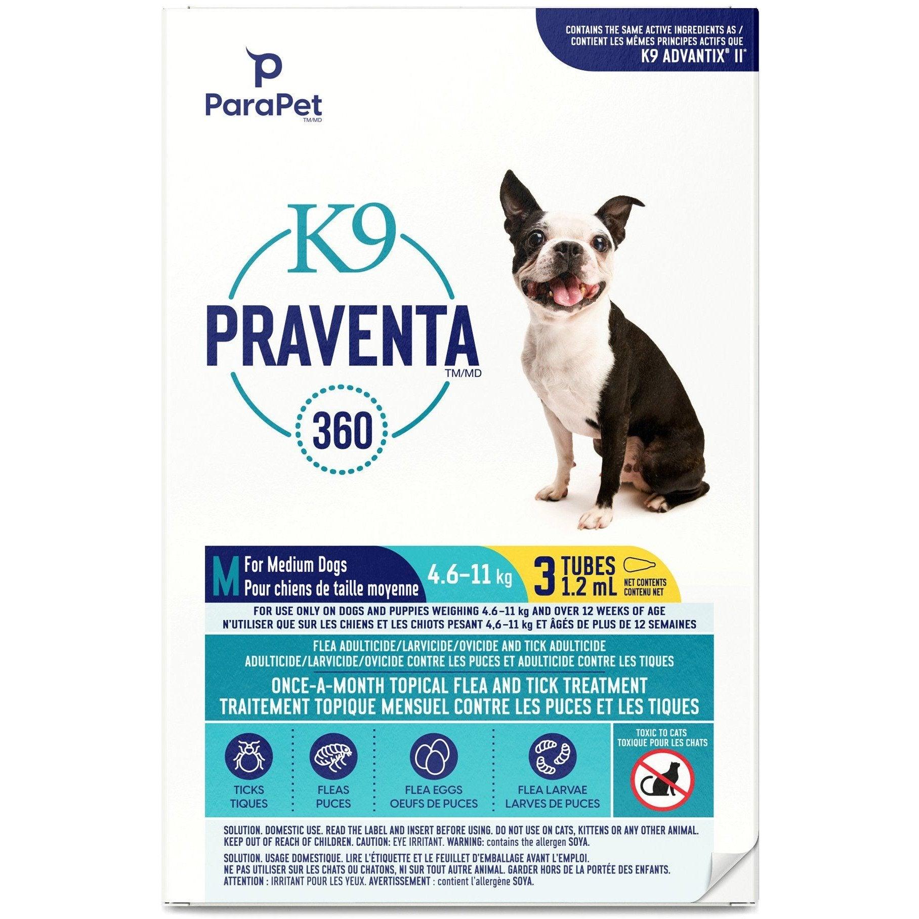 K9 Praventa 360 Medium Dogs 4.6 - 11 Kg - 4.6 - 11 Kg / 3 Tubes - Flea & Tick Topical Applications - K9 Praventa - PetMax Canada