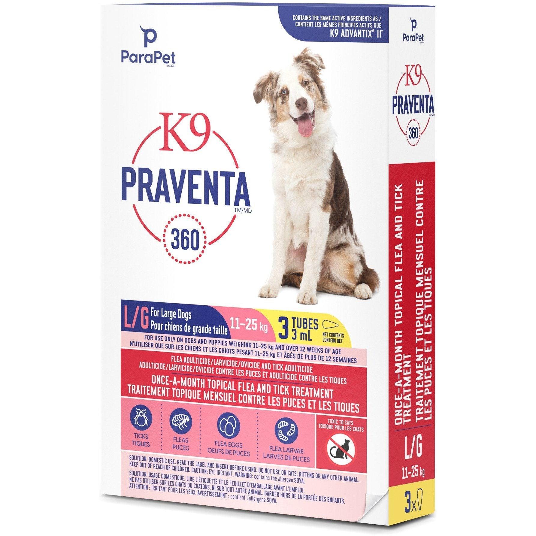 K9 Praventa 360 Large Dogs 11 - 25 Kg - 11 - 25 Kg / 3 Tubes - Flea & Tick Topical Applications - K9 Praventa - PetMax Canada