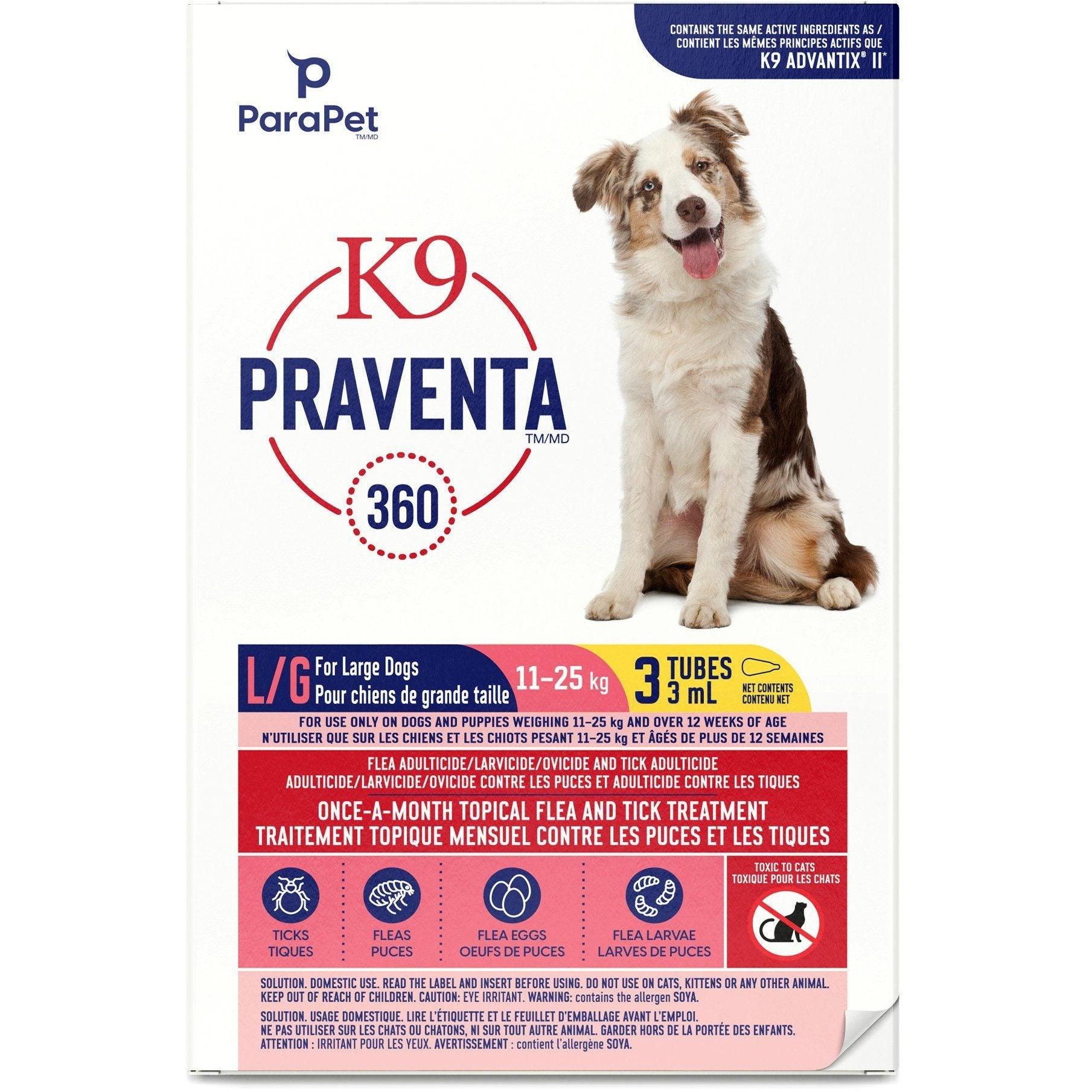 K9 Praventa 360 Large Dogs 11 - 25 Kg - 11 - 25 Kg / 3 Tubes - Flea & Tick Topical Applications - K9 Praventa - PetMax Canada