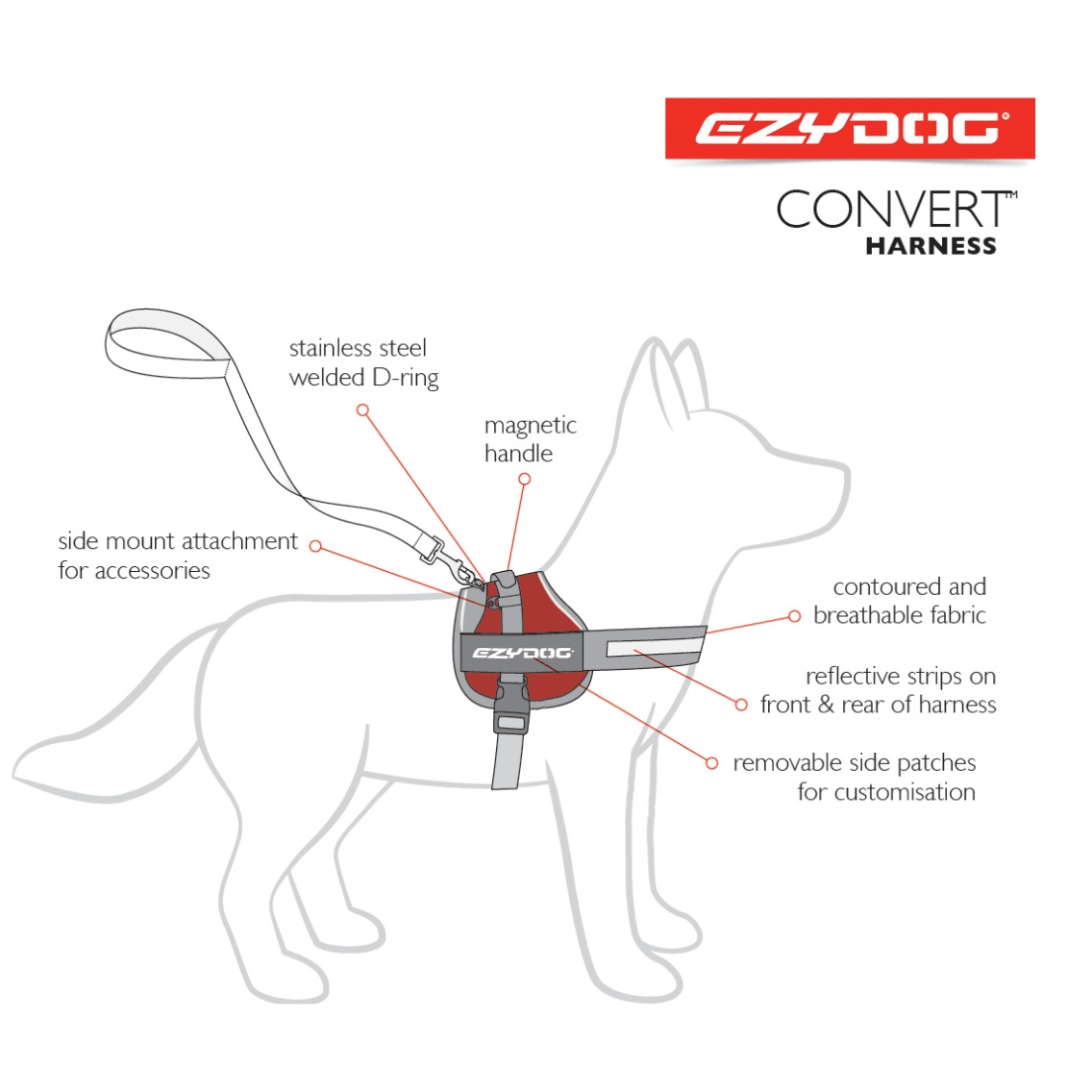 EZYDog Convert Dog Harness Charcoal - Medium - Harnesses - EZYDog - PetMax Canada