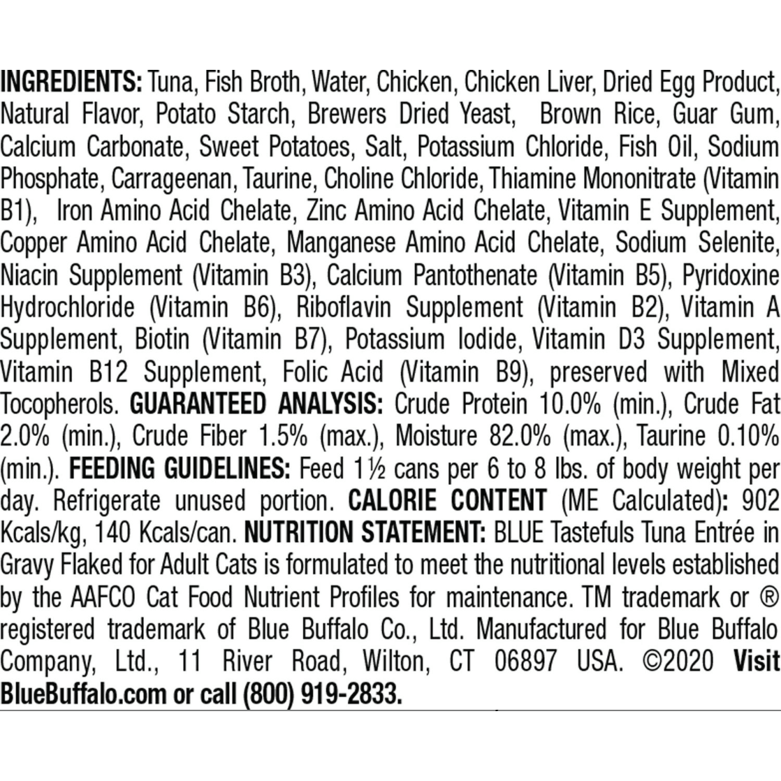 Blue Buffalo Tastefuls Tuna Entrée in Gravy Flaked Wet Cat Food - 156g - Canned Cat Food - Blue Buffalo - PetMax Canada
