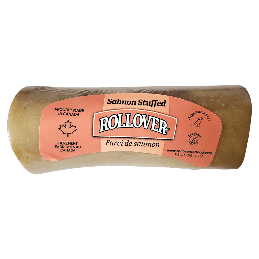 Rollover Stuffed Dog Bone Salmon - Small - Natural Chews - Rollover - PetMax Canada