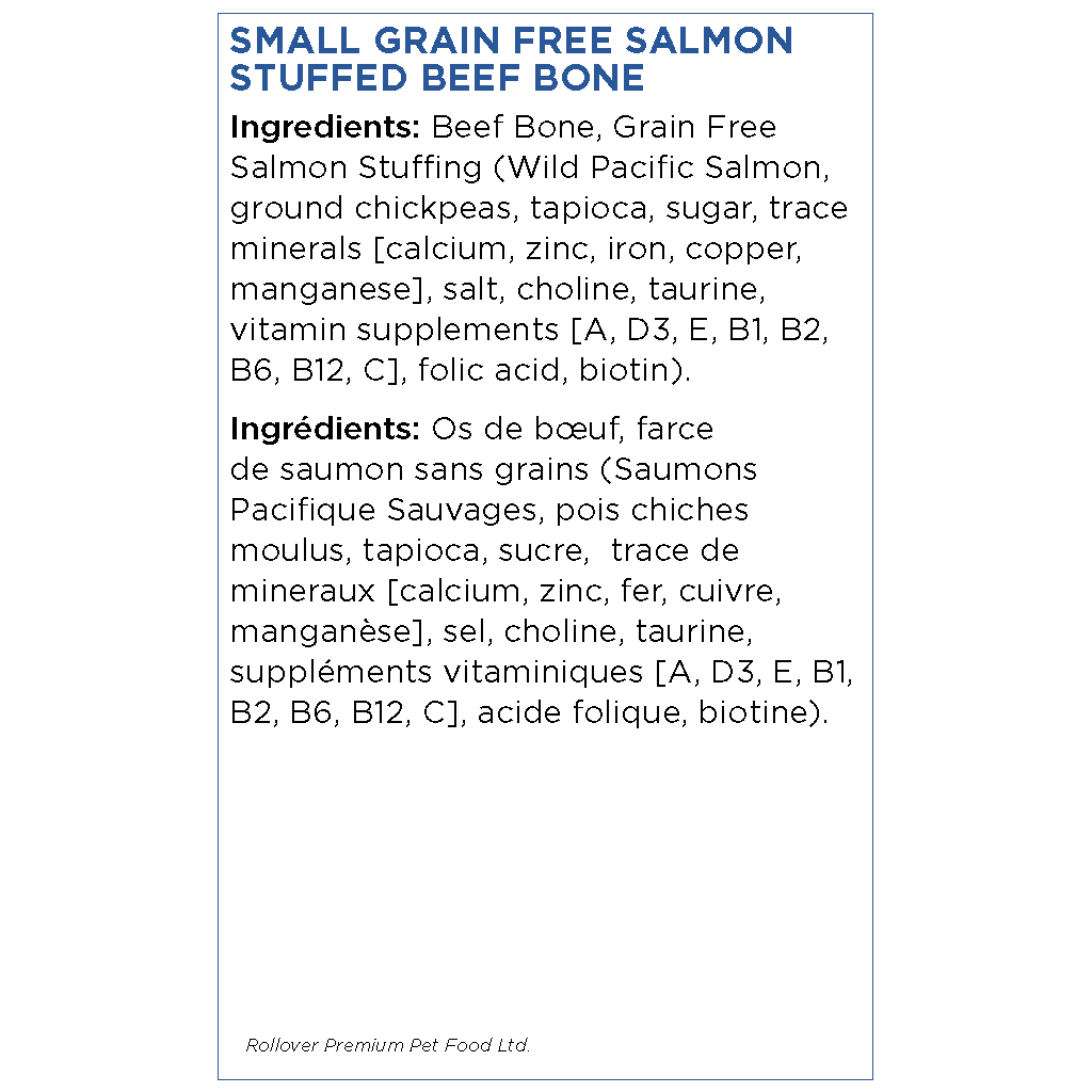 Rollover Stuffed Dog Bone Salmon - Small - Natural Chews - Rollover - PetMax Canada