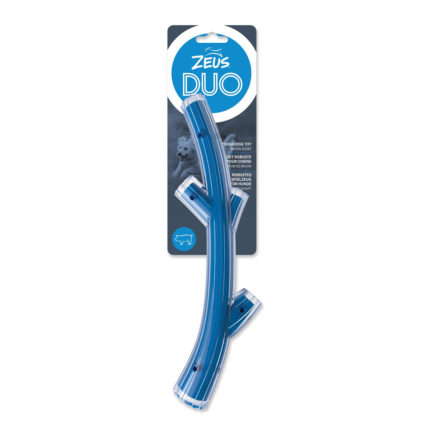 Zeus Duo Dog Toy Stick Bacon Scent Blue Dog Toys | PetMax Canada