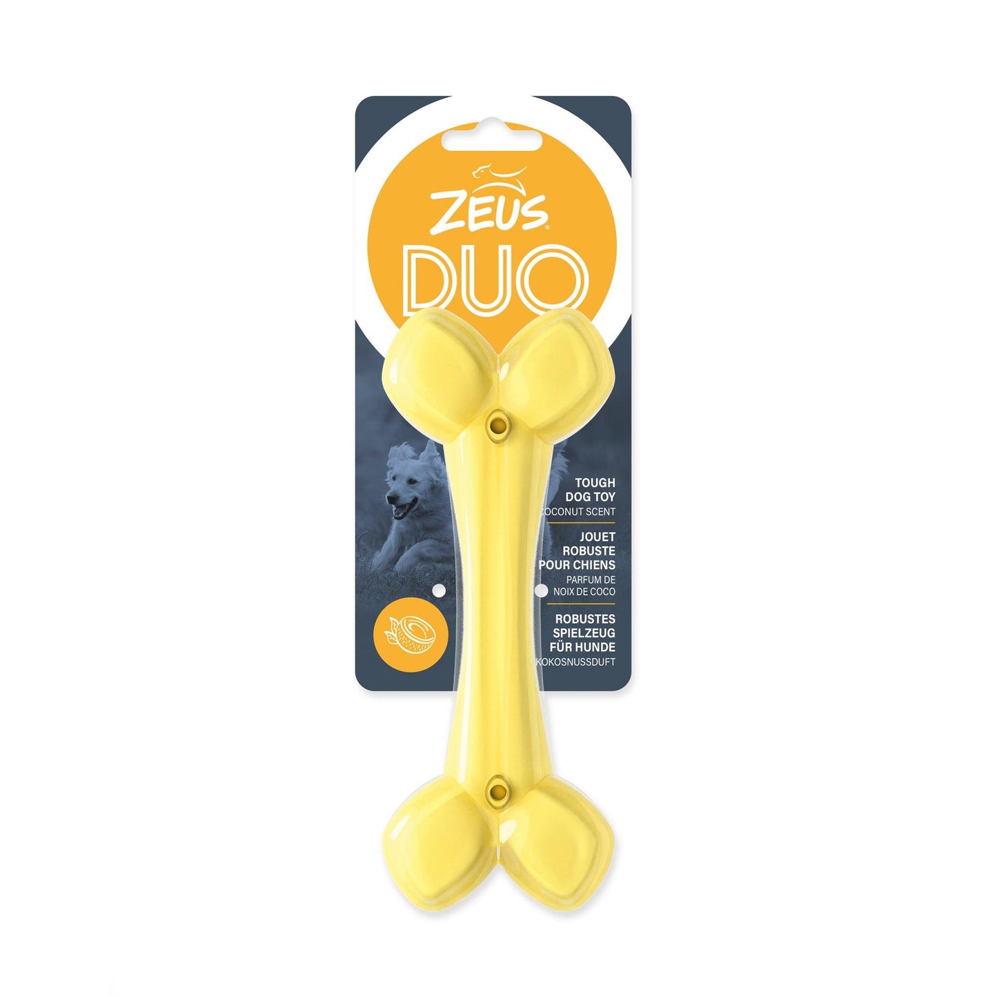 Zeus Duo Dog Toy Bone Coconut Scent Yellow Dog Toys | PetMax Canada