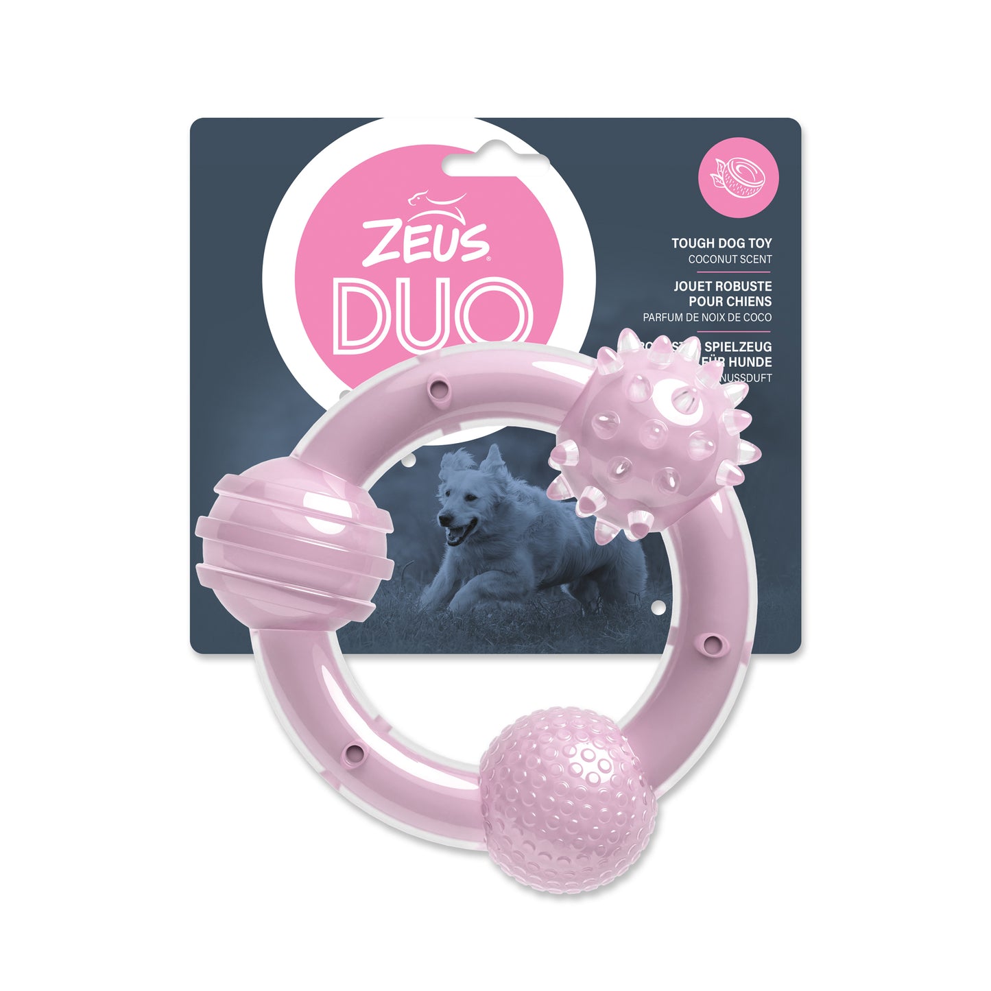 Zeus Duo Dog Toy Tri-Ring Coconut Scent Lilac Dog Toys | PetMax Canada