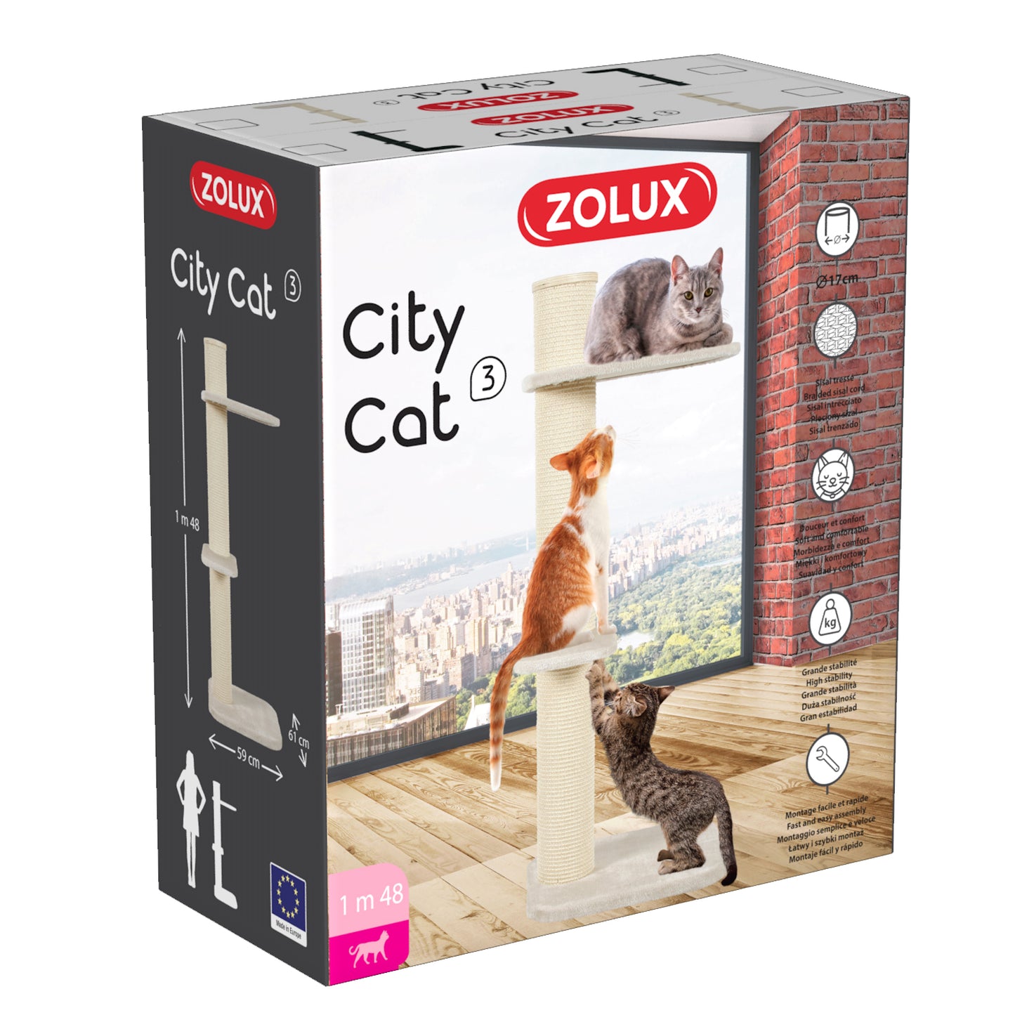 Zolux City Cat 3 Cat Scratching Post With 2 Platforms Beige Cat Scratching Posts | PetMax Canada