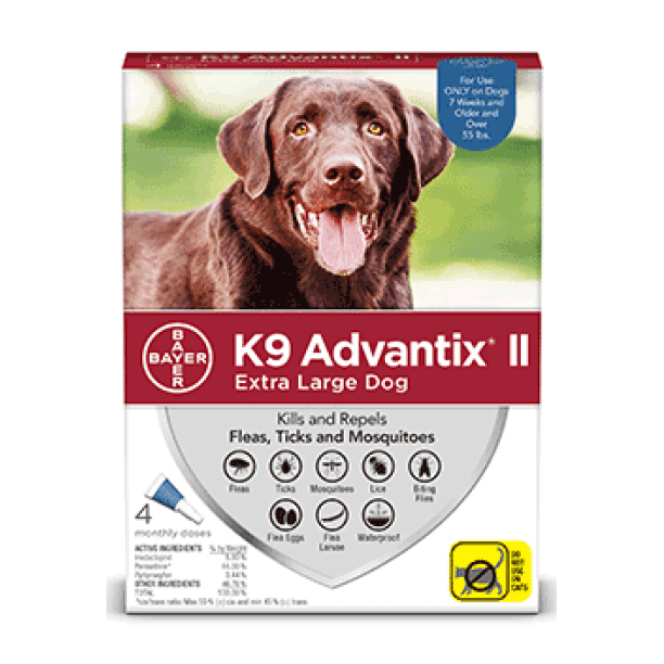 K9 Advantix II X-Large Dogs - 25Kg+ / 4 Pack - Flea & Tick Topical Applications - Advantage - PetMax Canada