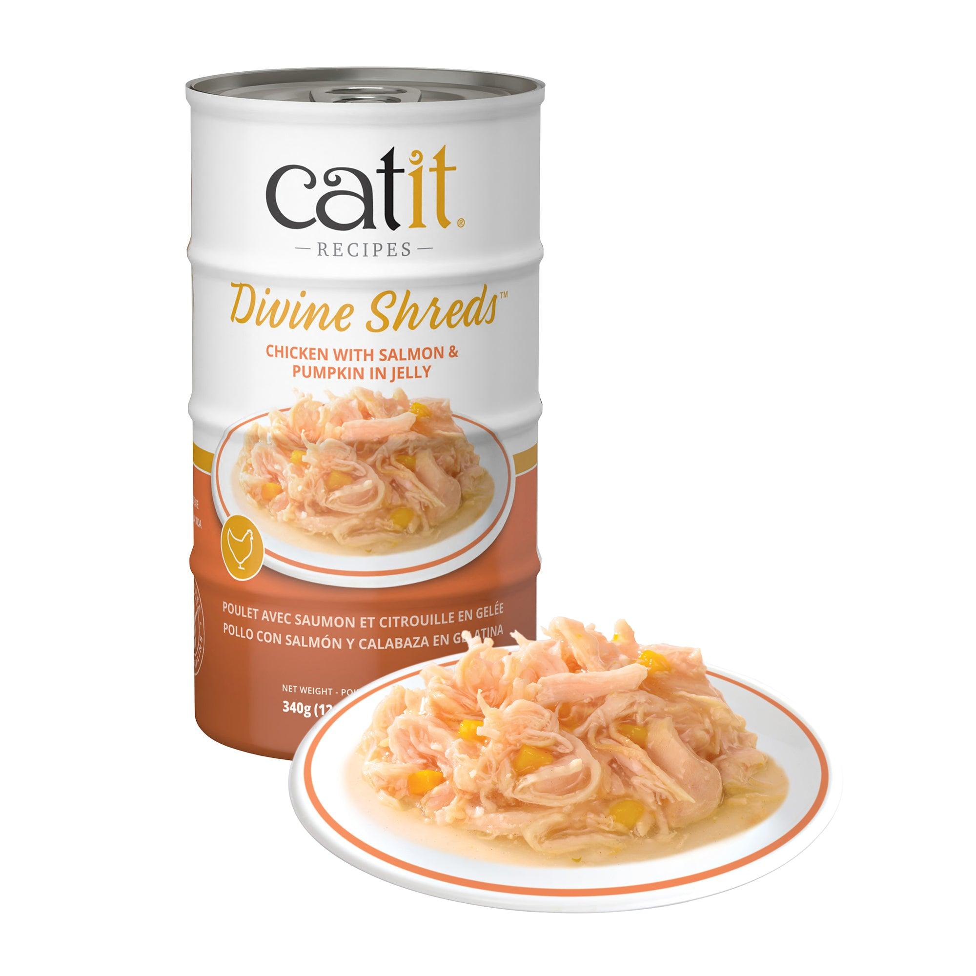 Catit Divine Shreds Chicken, Salmon & Pumpkin In Jelly 4 Pack - 4 x 85g - Canned Cat Food - Catit - PetMax Canada