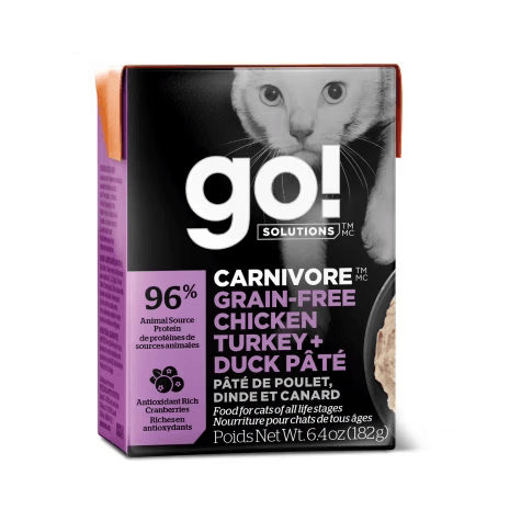 Go! Cat Food Carnivore Grain Free Tetra Pak Chicken, Turkey, Duck - 182g - Canned Cat Food - Go! - PetMax Canada