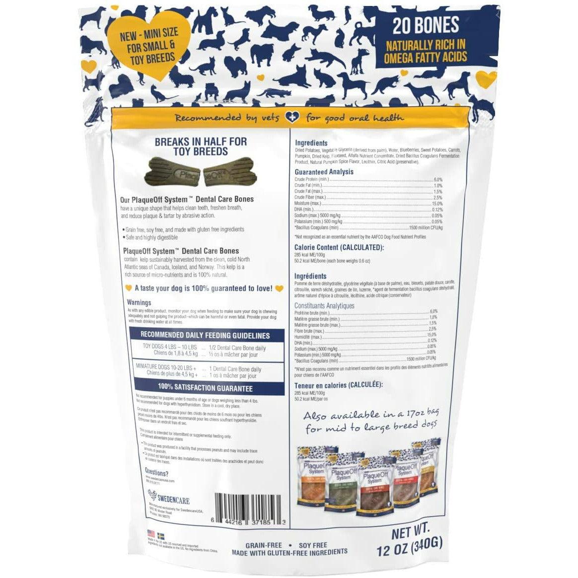 Plaque Off System Dental Vegetable & Blueberry Bones Mini - 340g - Dog Treats - PlaqueOff - PetMax Canada