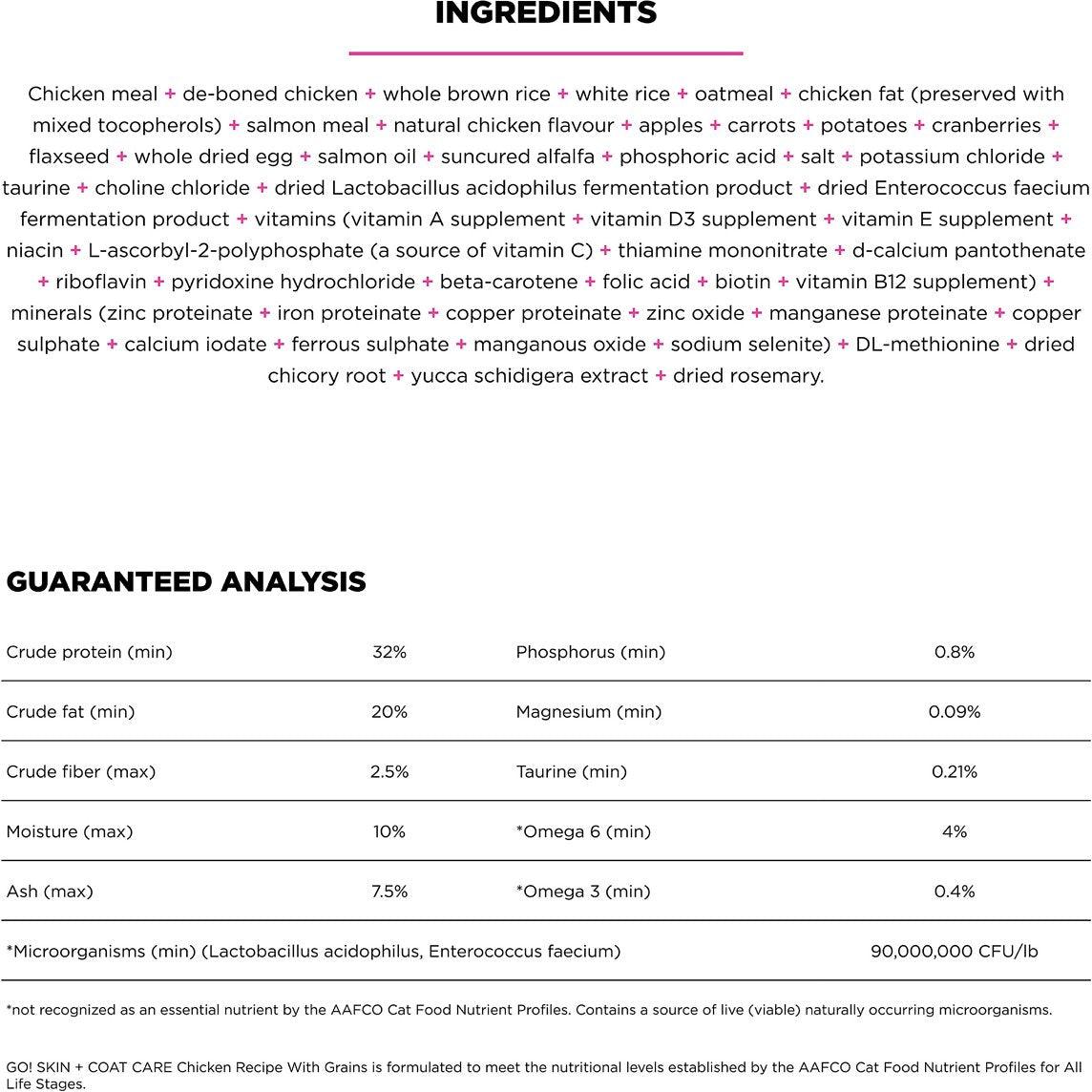 GO! SKIN + COAT CARE Chicken Recipe for cats - 1.36 Kg - Cat Food - Go! - PetMax Canada