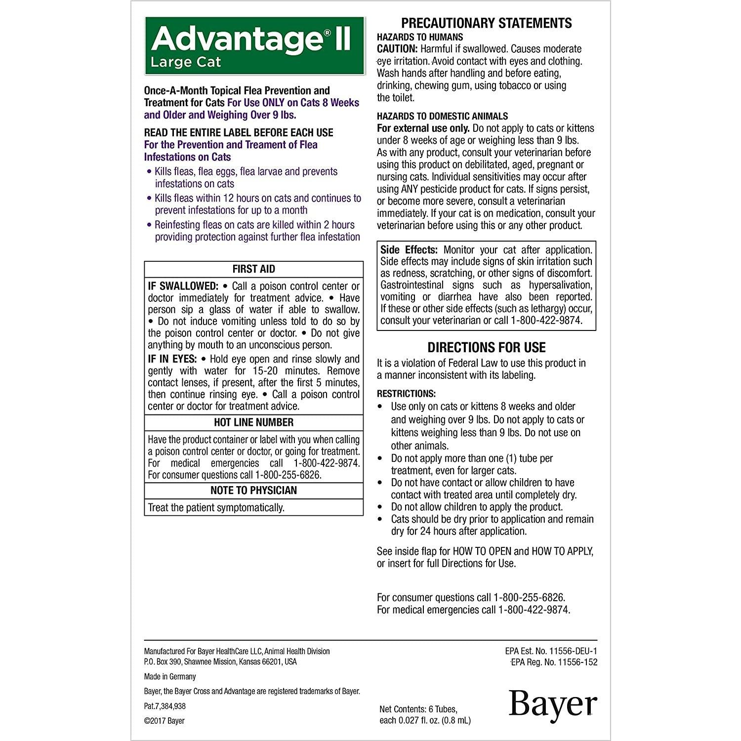 Advantage II For Large Cats - 4Kg+ / 4 Pack - Flea & Tick - Advantage - PetMax Canada