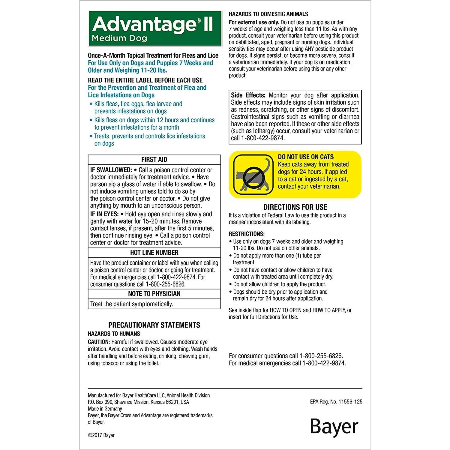 Advantage II For Medium Dogs - 4.6Kg - 11Kg / 4 Pack - Flea & Tick Topical Applications - Advantage - PetMax Canada