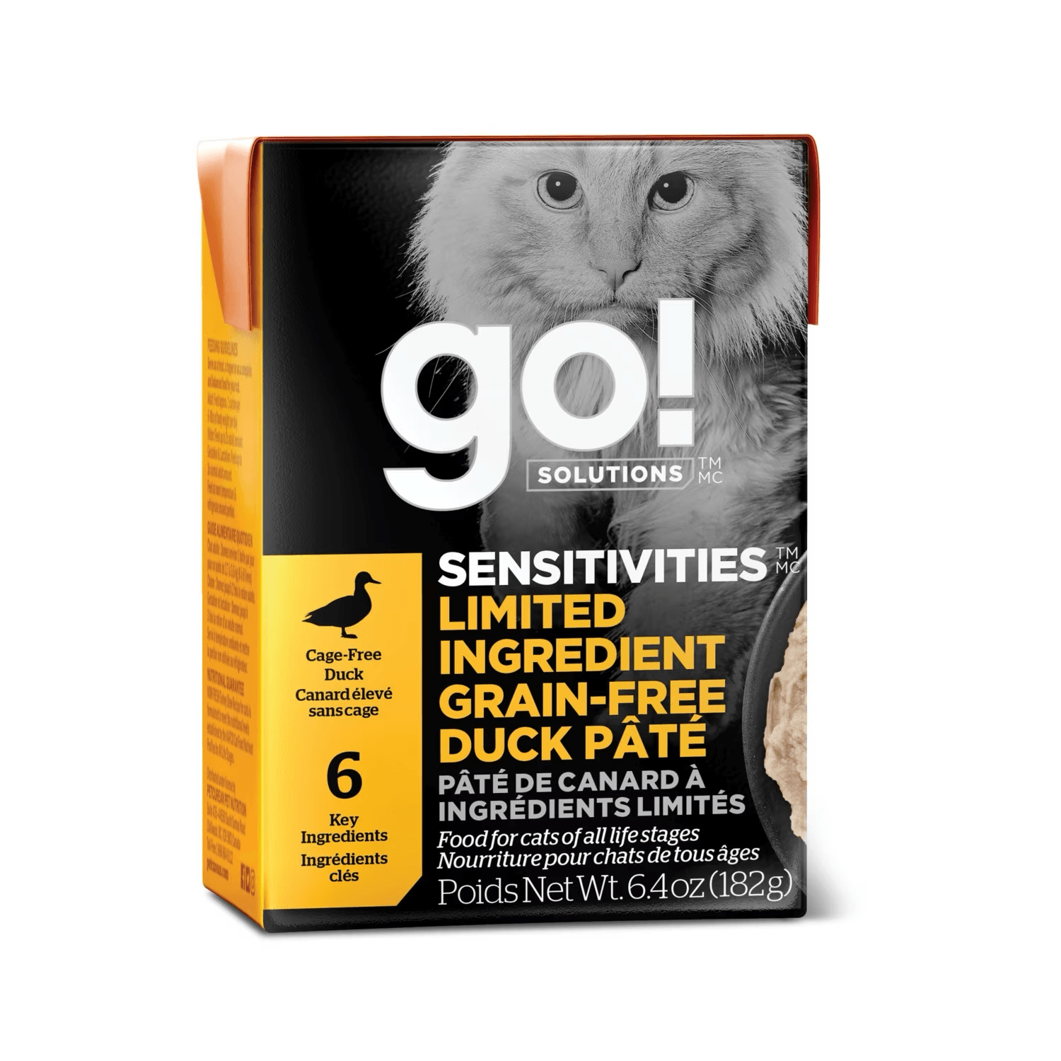 Go! Cat Food Sensitivities L.I.D. Grain Free Tetra Pak Duck - 182g - Canned Cat Food - Go! - PetMax Canada