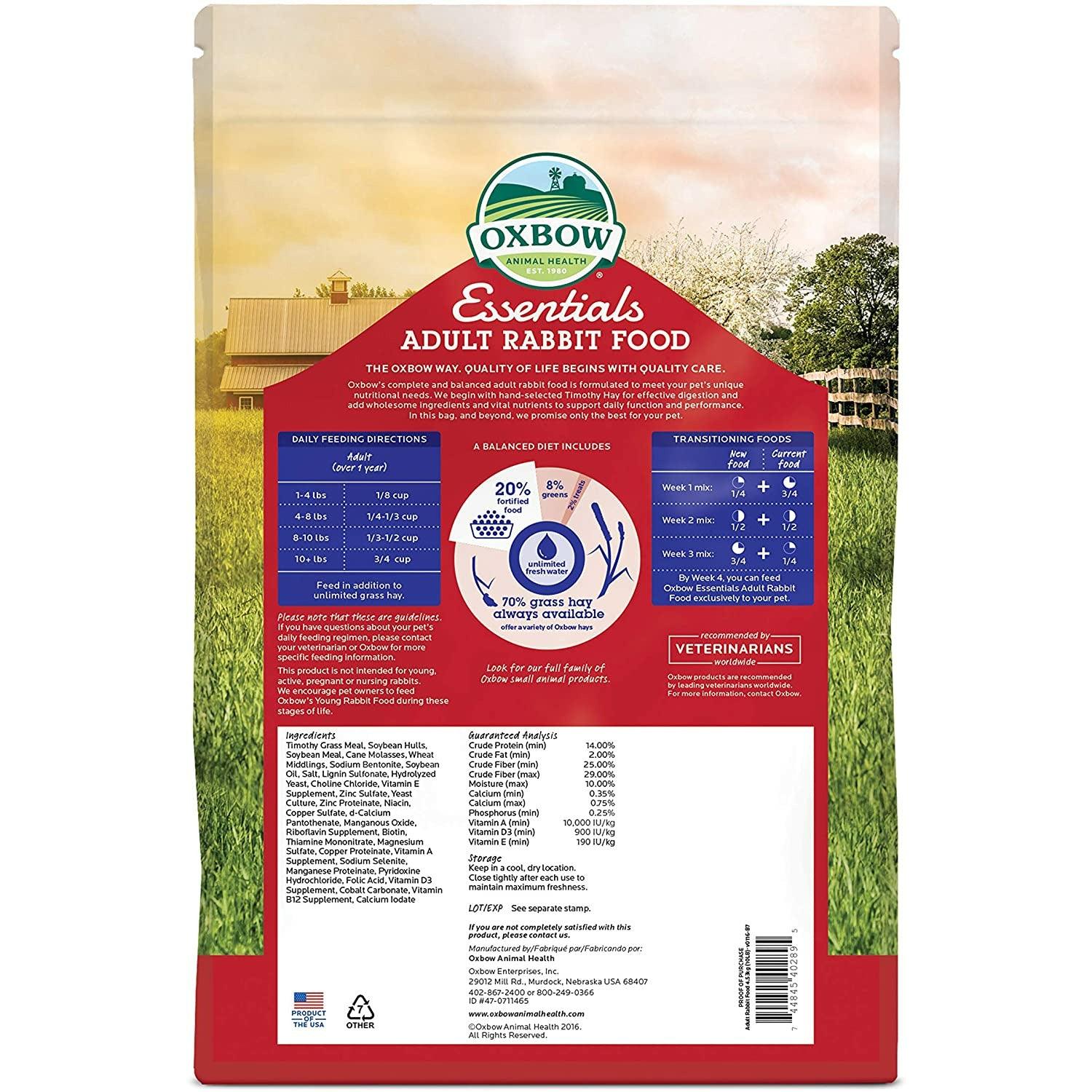 Oxbow Essentials Adult Rabbit Food - 5 lbs - Small Animal Food Dry - Oxbow - PetMax Canada