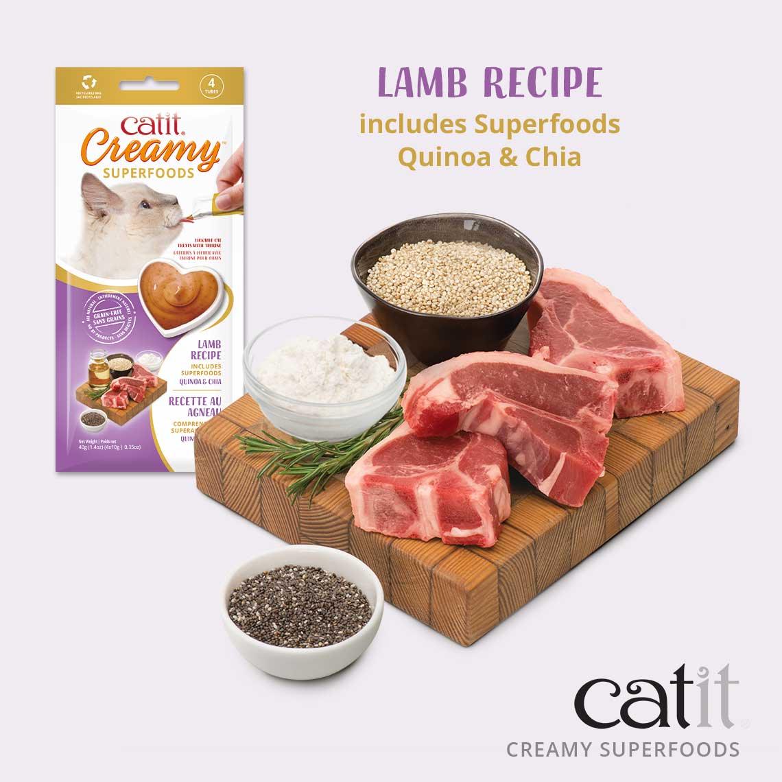 Catit Creamy Superfood Treats Lamb with Quinoa & Chia - 4 x 10g - Cat Treats - Catit - PetMax Canada