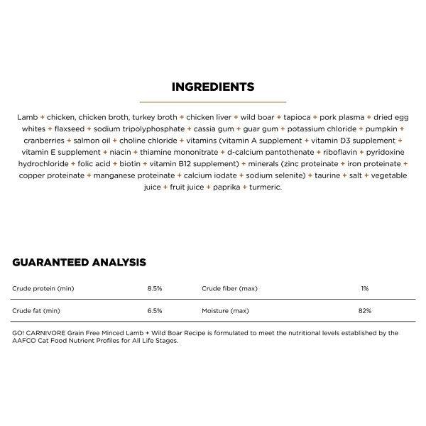 Go! Cat Food Carnivore Grain Free Tetra Pak Lamb & Boar - 182g - Canned Cat Food - Go! - PetMax Canada