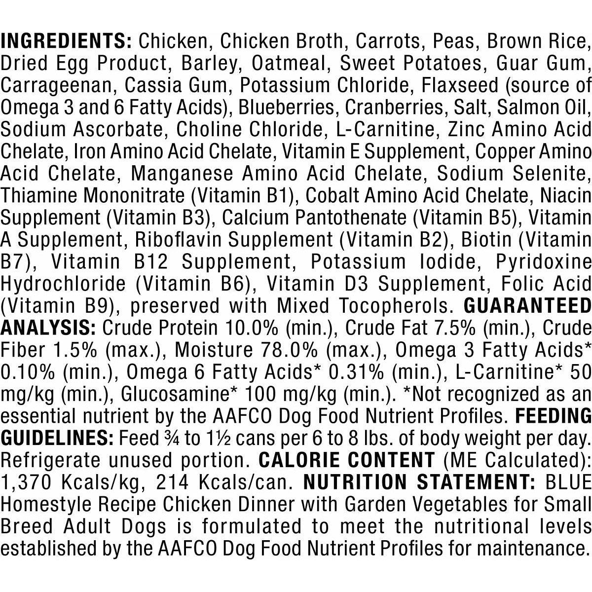 Blue Buffalo Homestyle Recipe Small Breed Chicken Dinner Canned Dog Food - 156g - Canned Dog Food - Blue Buffalo - PetMax Canada