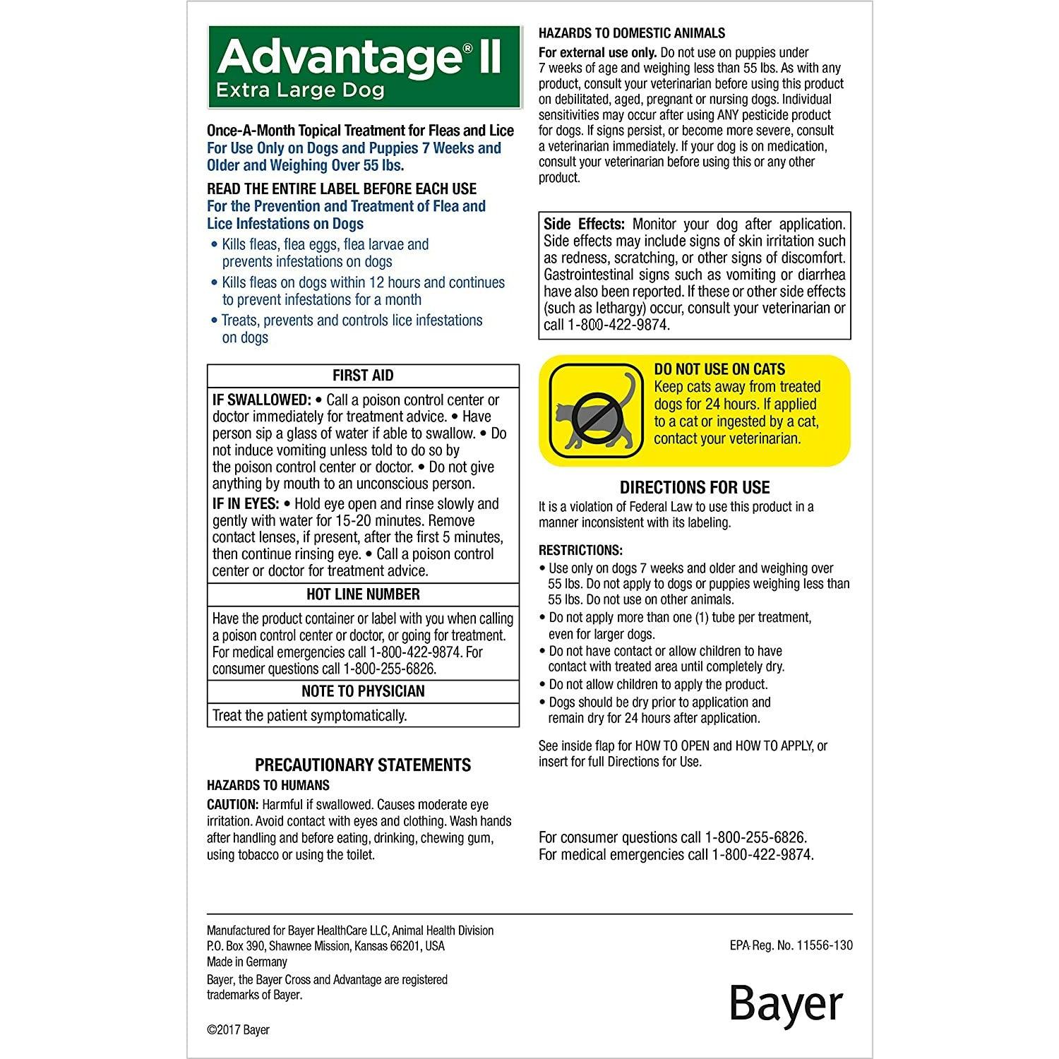 Advantage II For X-Large Dogs - 25Kg+ / 4 Pack - Flea & Tick Topical Applications - Advantage - PetMax Canada