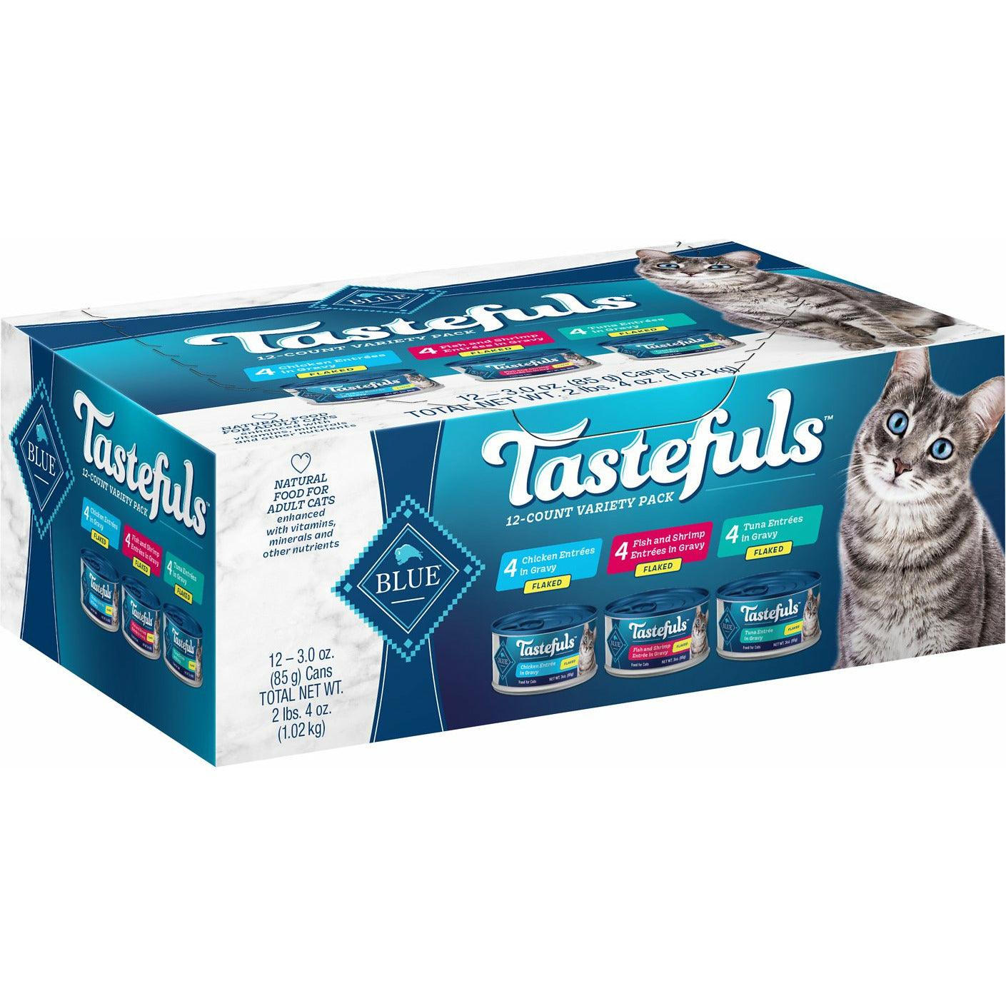 Blue Buffalo Tastefuls Tuna, Chicken, Fish & Shrimp Entrées Variety Pack Flaked Wet Cat Food - 12 x 85g - Canned Cat Food - Blue Buffalo - PetMax Canada