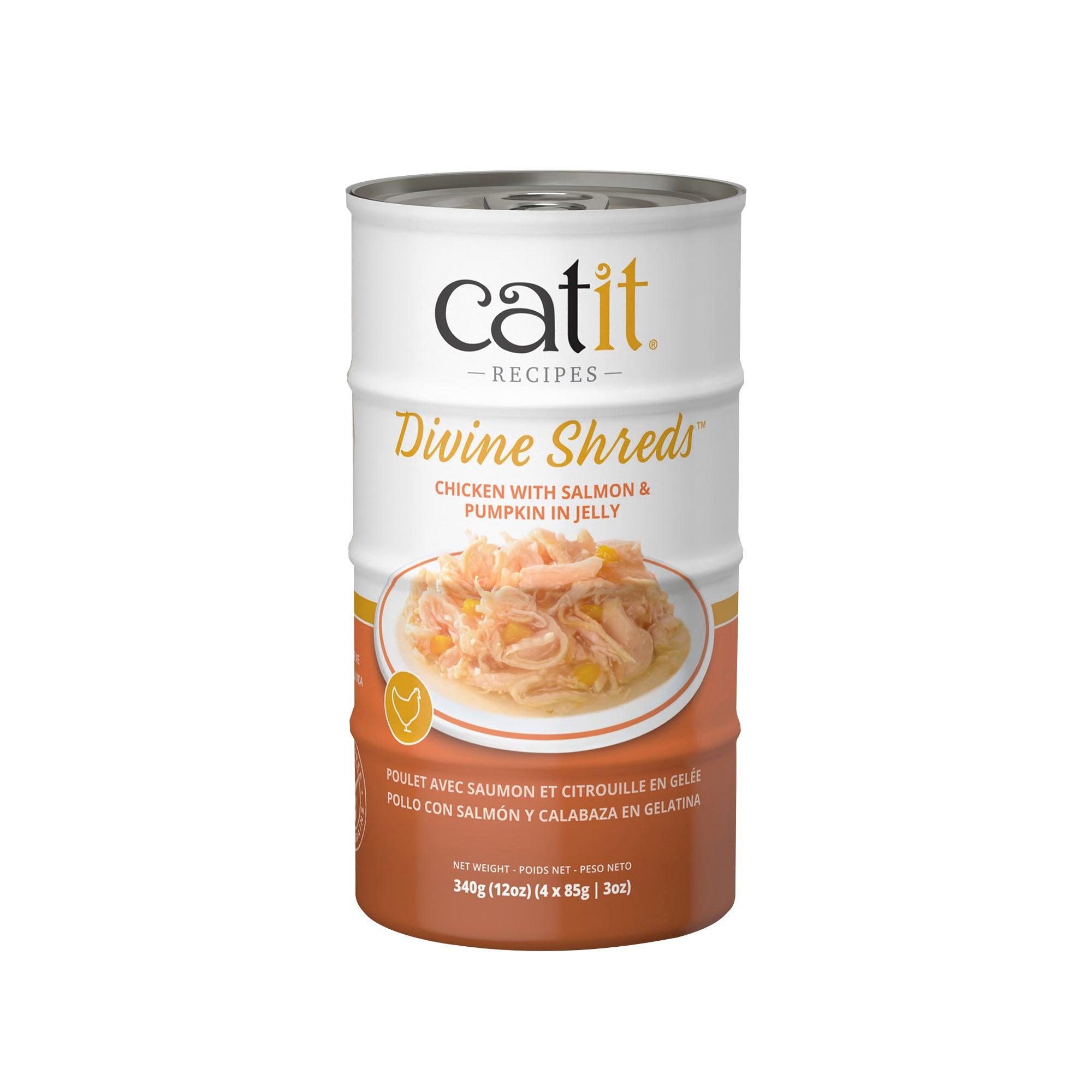 Catit Divine Shreds Chicken, Salmon & Pumpkin In Jelly 4 Pack - 4 x 85g - Canned Cat Food - Catit - PetMax Canada