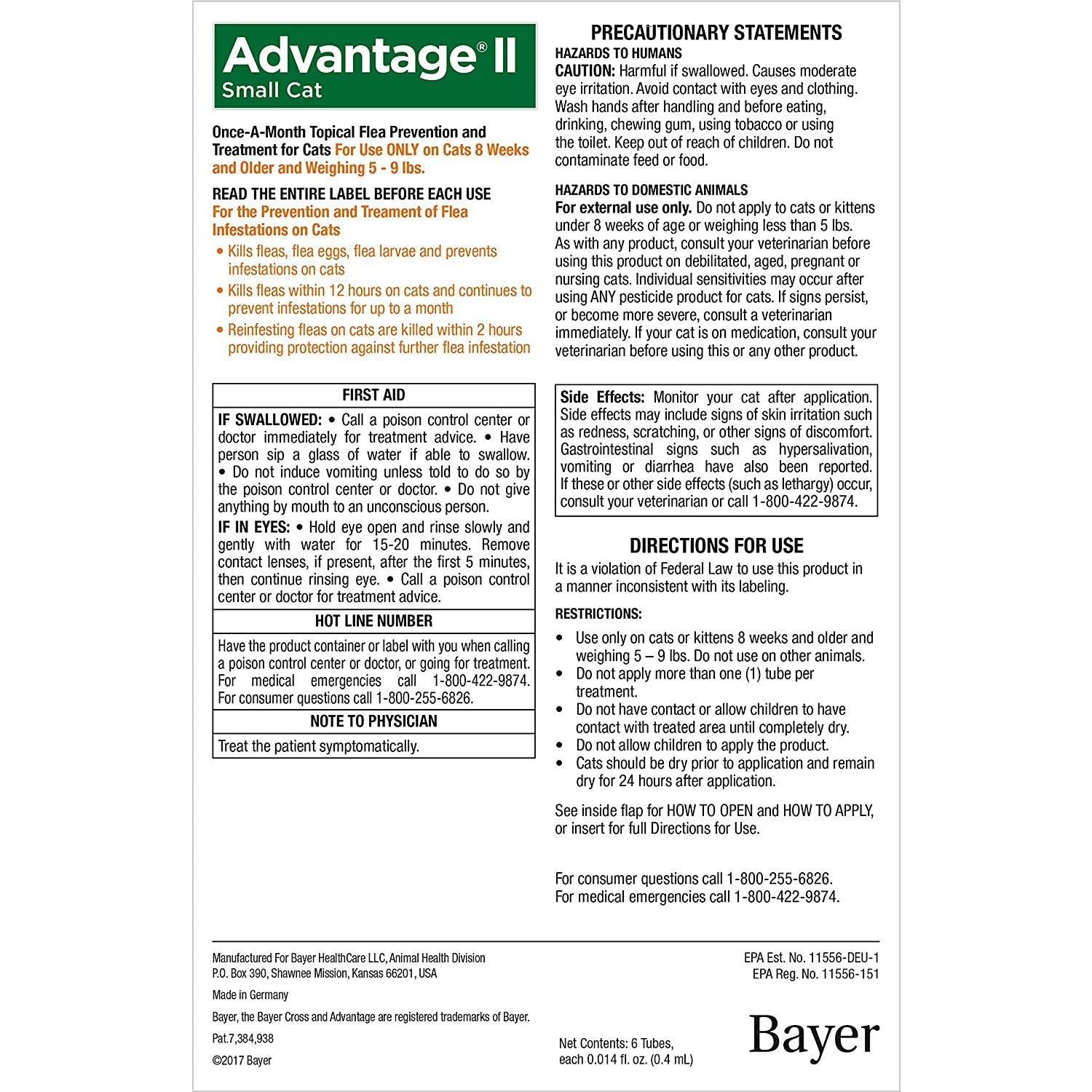 Advantage II For Small Cats - 2.4Kg - 4Kg / 4 Pack - Flea & Tick - Advantage - PetMax Canada