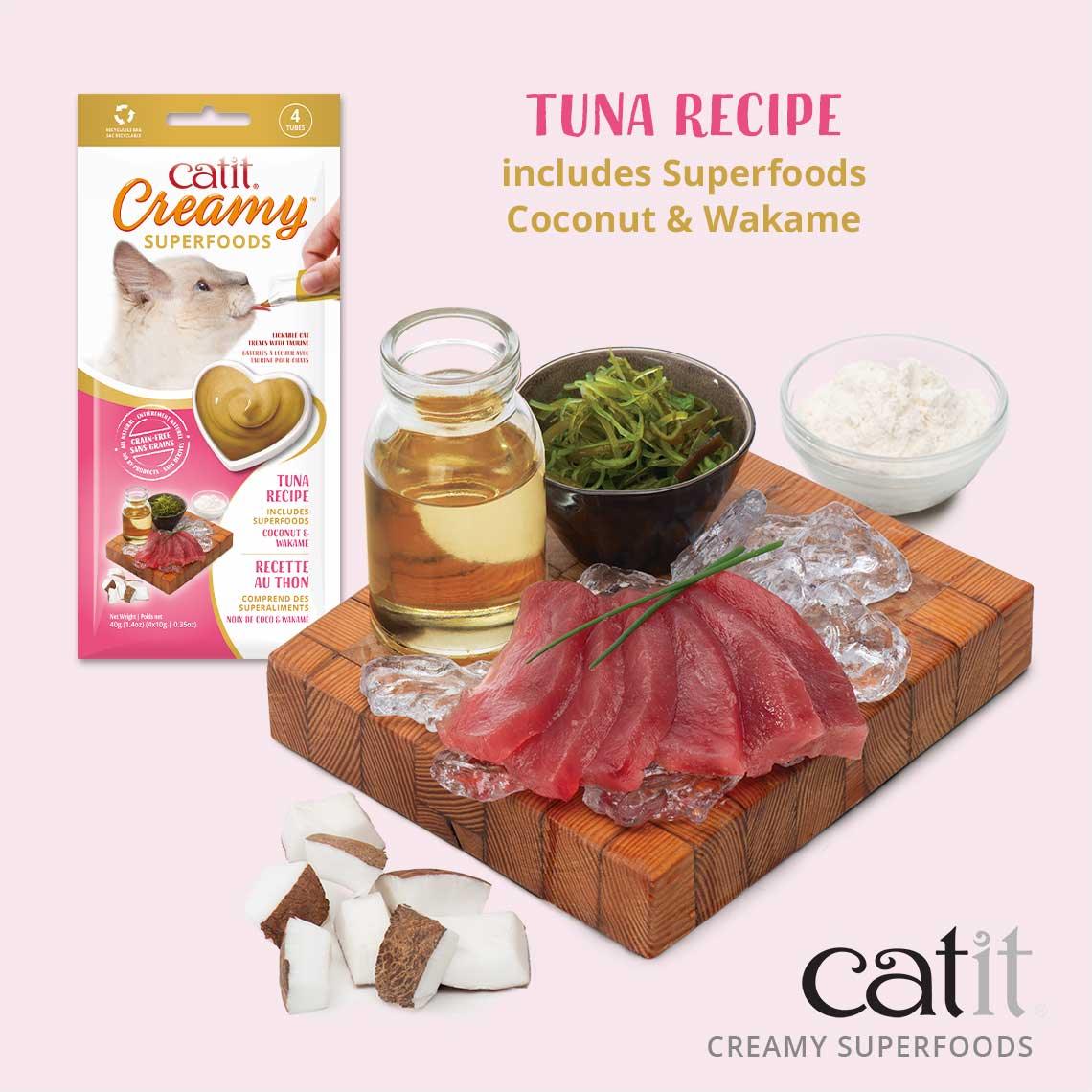 Catit Creamy Superfood Treats Tuna with Coconut & Wakame - 4 x 10g - Cat Treats - Catit - PetMax Canada